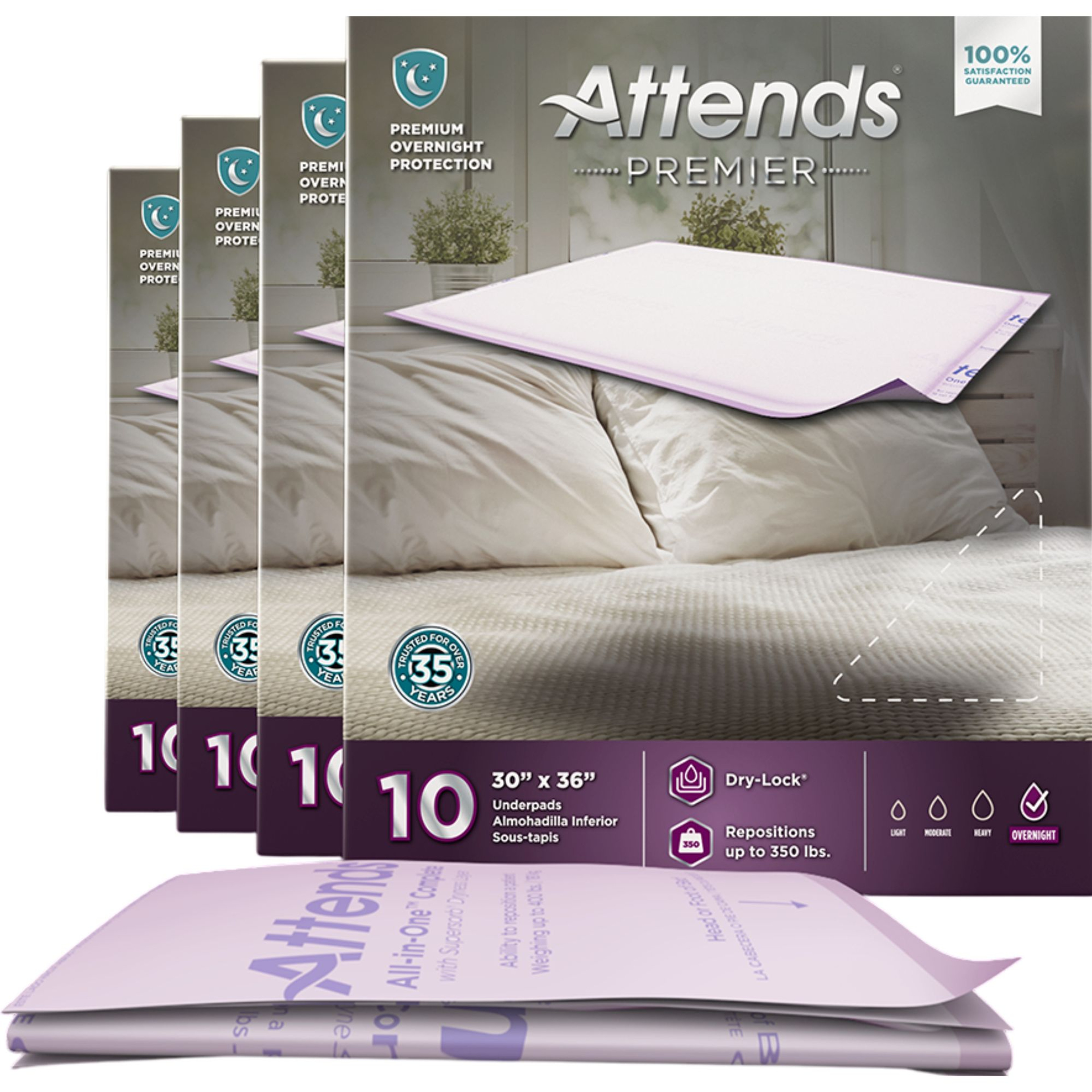 Attends Premier Incontinence Underpads, Overnight Absorbency