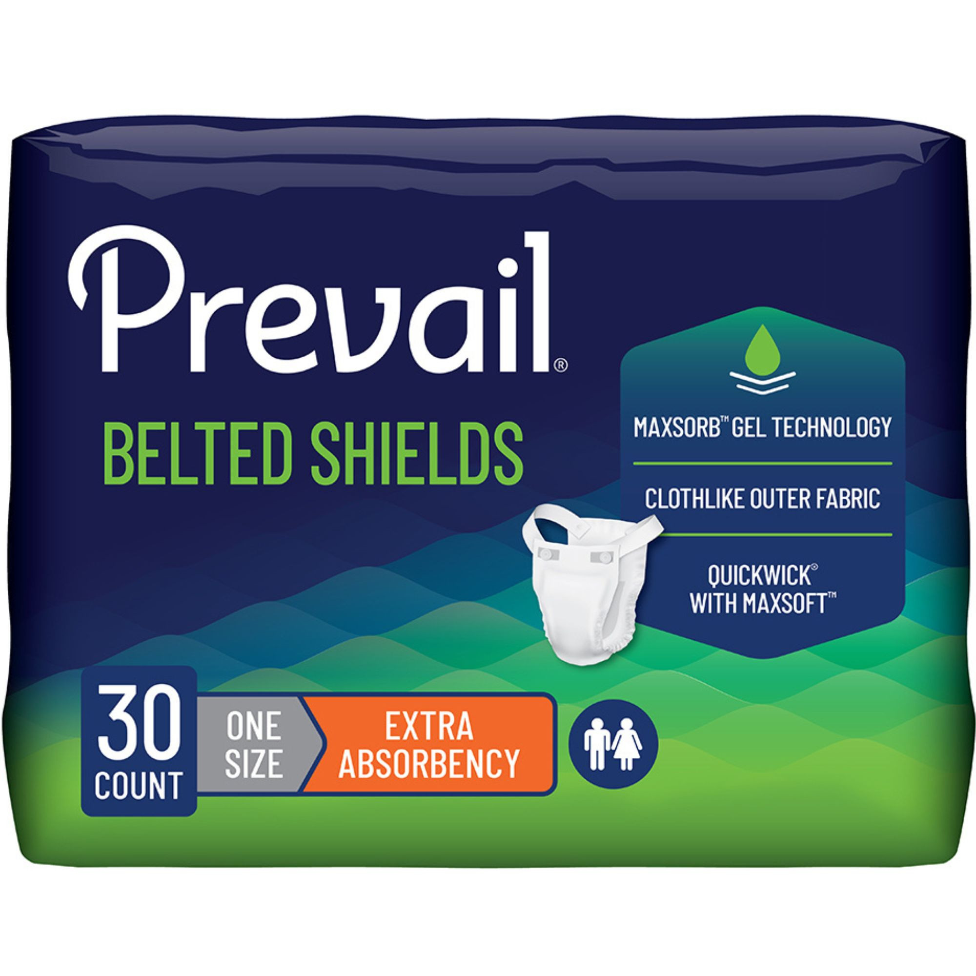 Prevail Adult Incontinence Belted Shields, Extra Absorbency