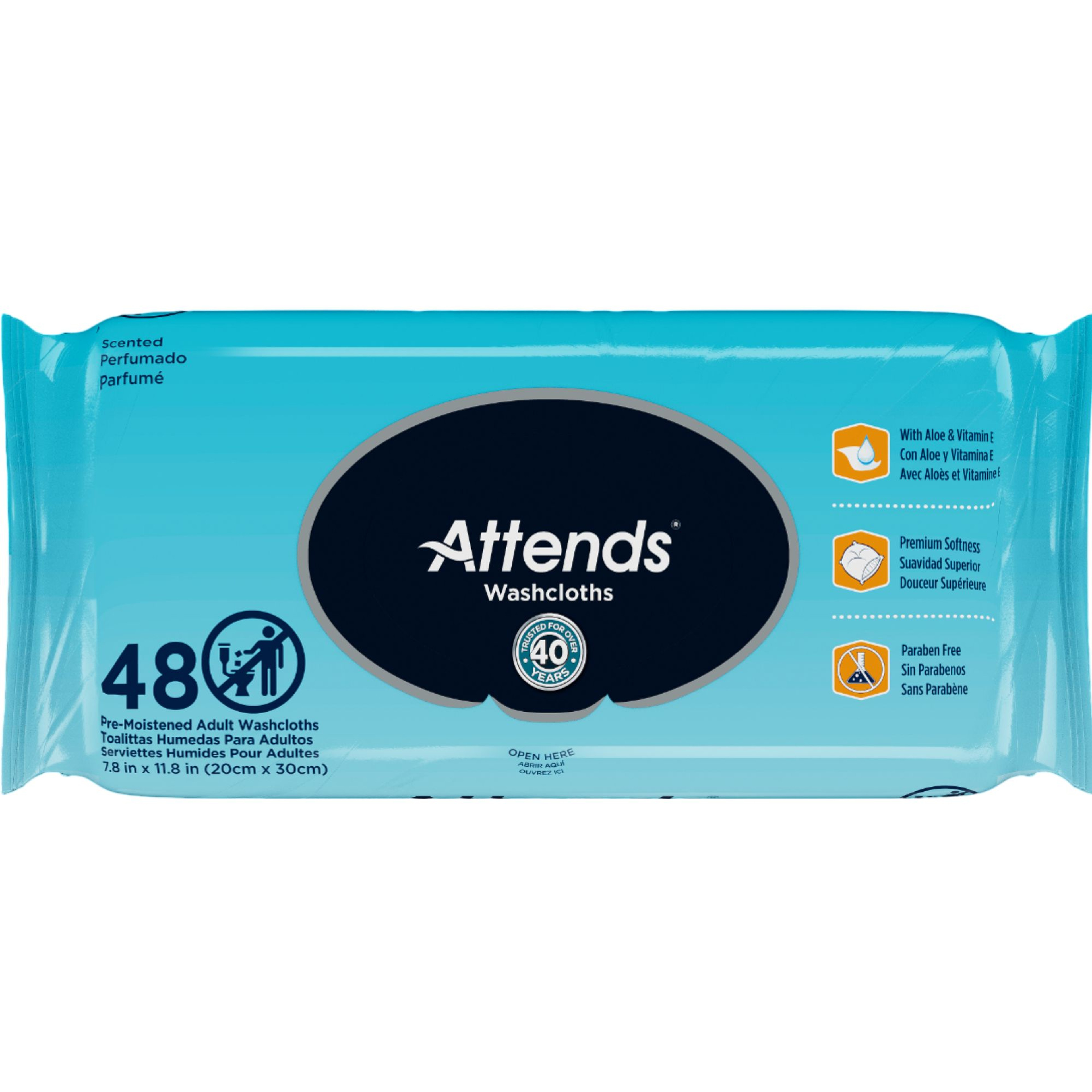 Attends Incontinence Washcloths, Scented