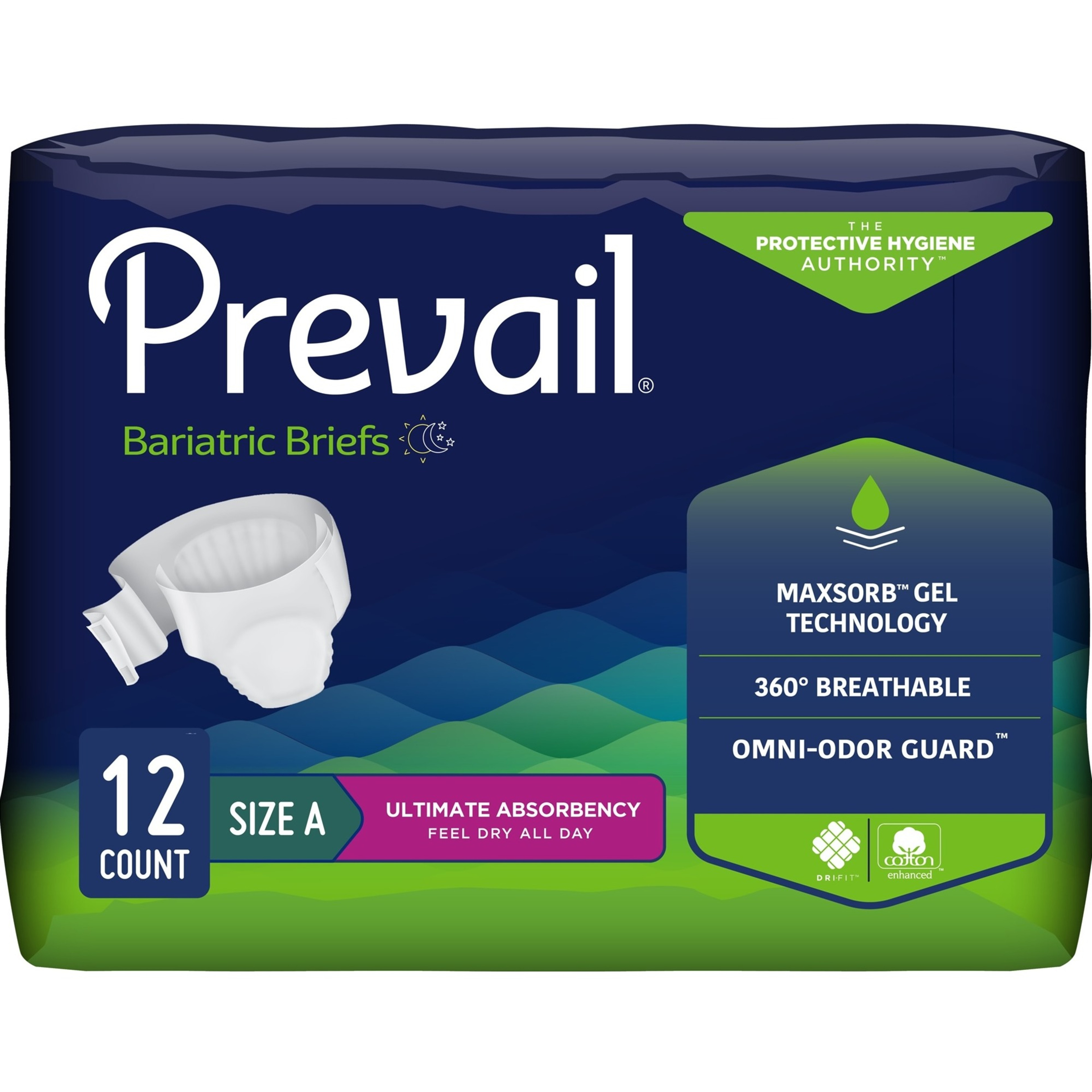 Prevail Adult Incontinence Bariatric Briefs with Tabs for Men & Women, Ultimate Absorbency