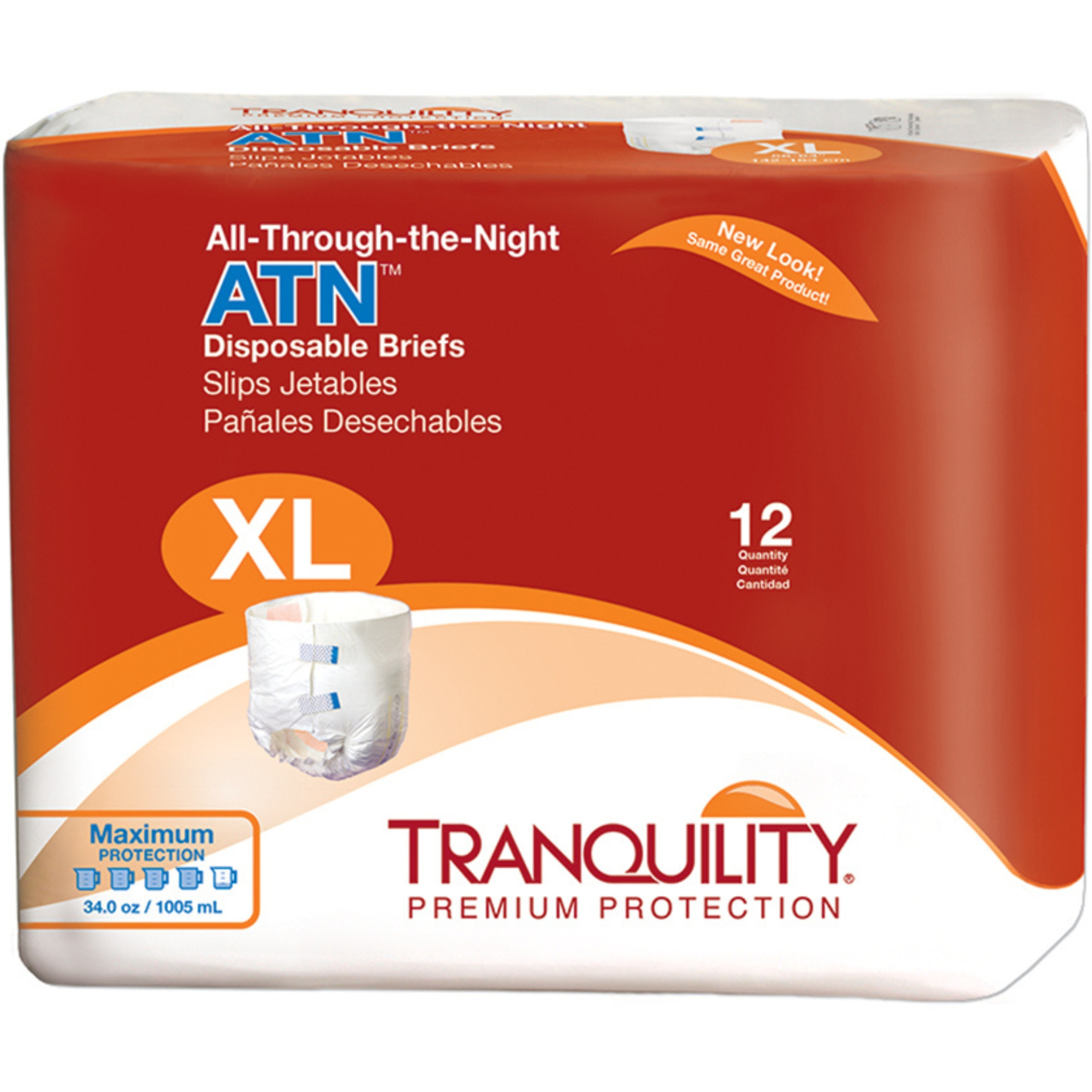 Tranquility Premium ATN Overnight Protection Disposable Briefs with Tabs, Maximum Absorbency
