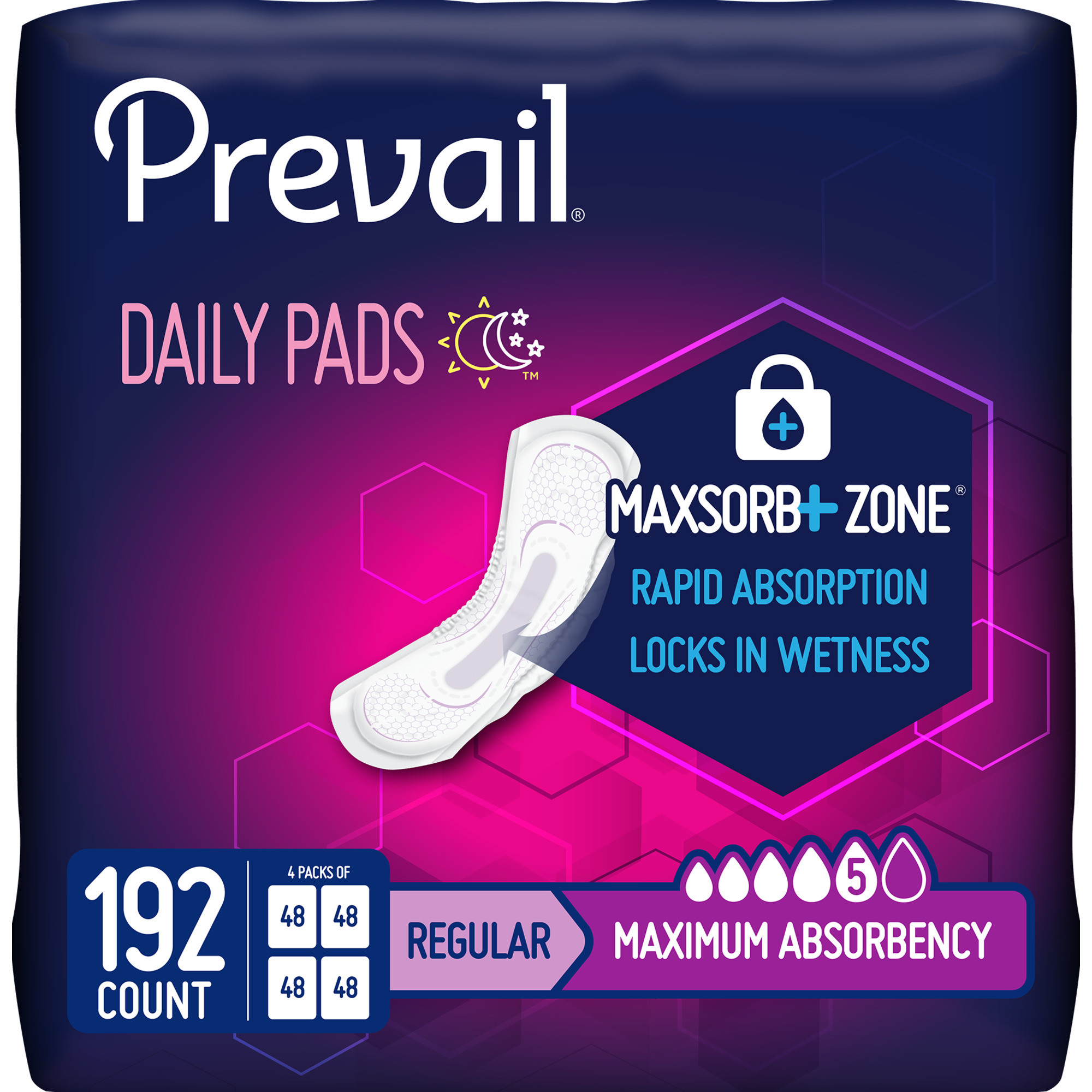 Prevail Incontinence Bladder Control Pads for Women, Maximum Absorbency