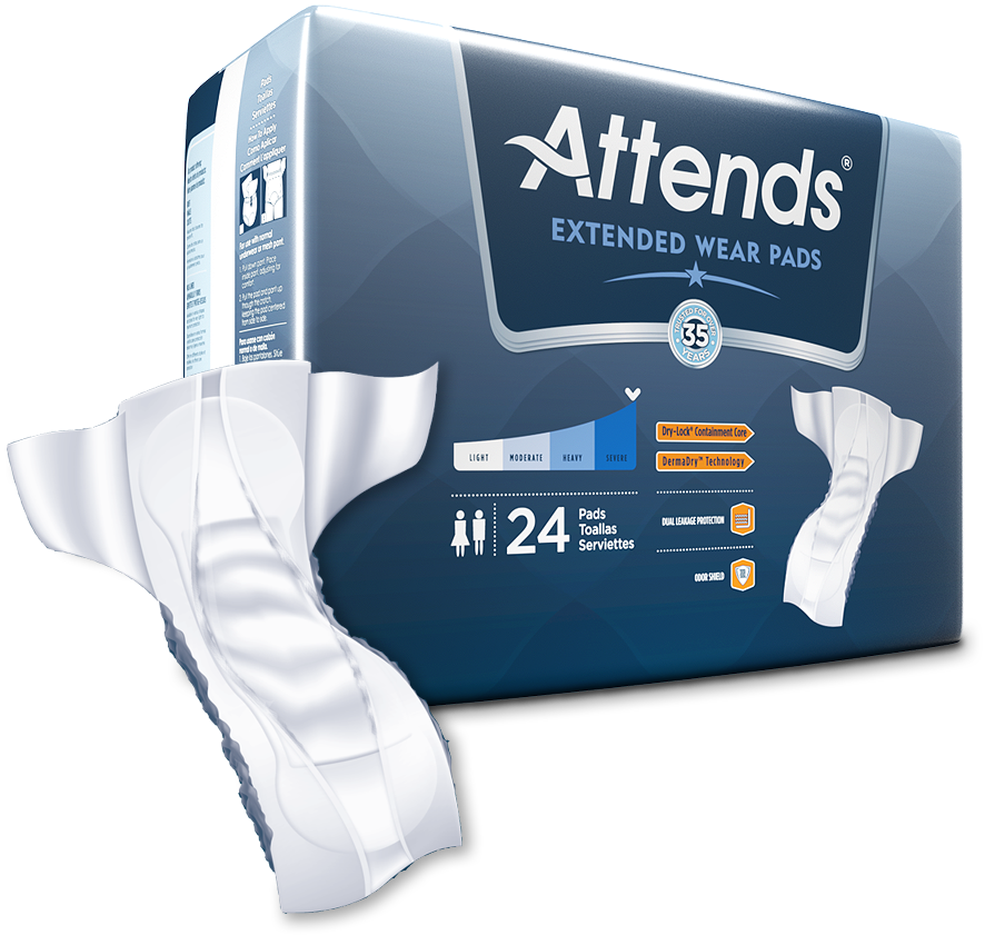 Attends Extended Wear Pads, Overnight