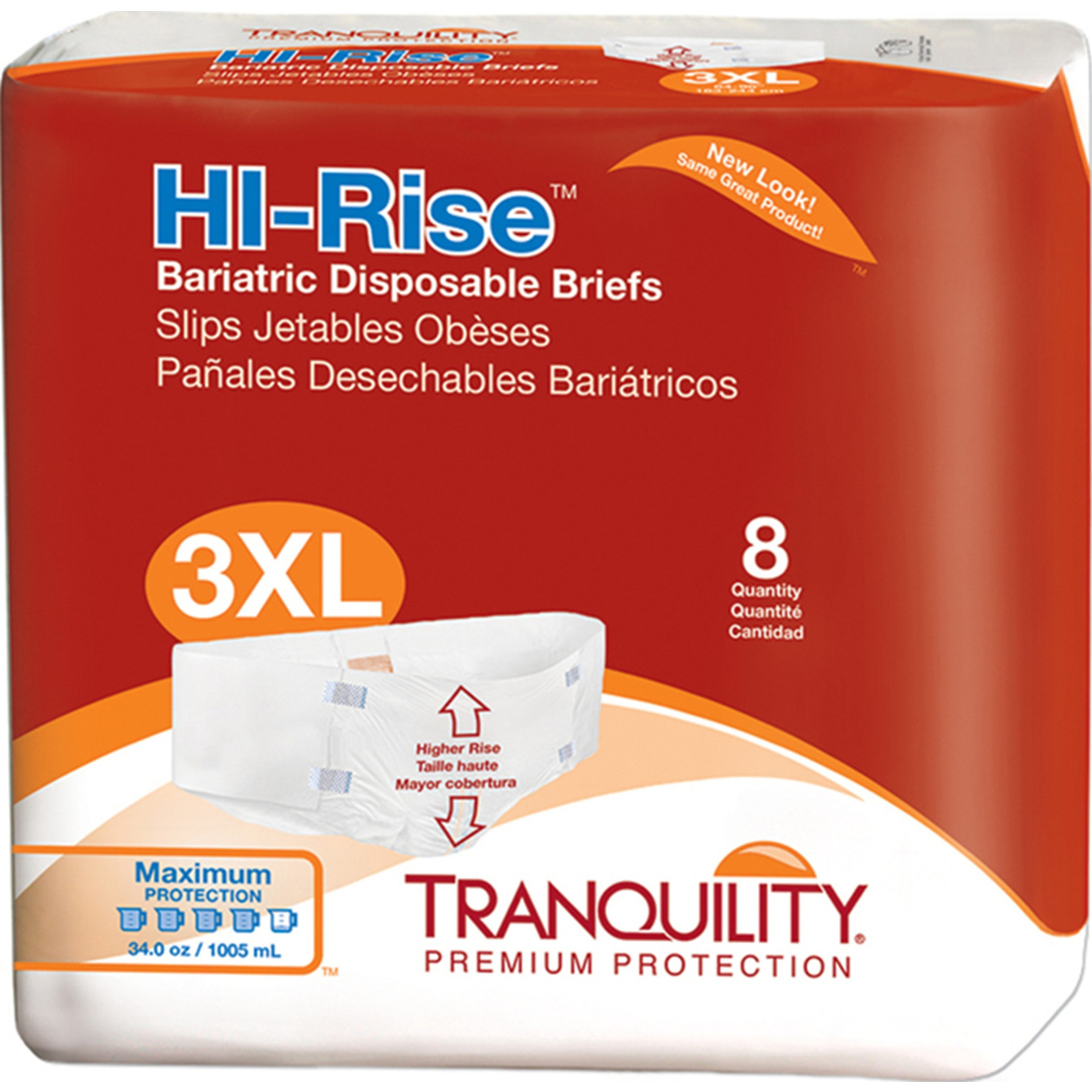 Tranquility Hi-Rise Bariatric Disposable Adult Briefs with Tabs, Maximum Absorbency