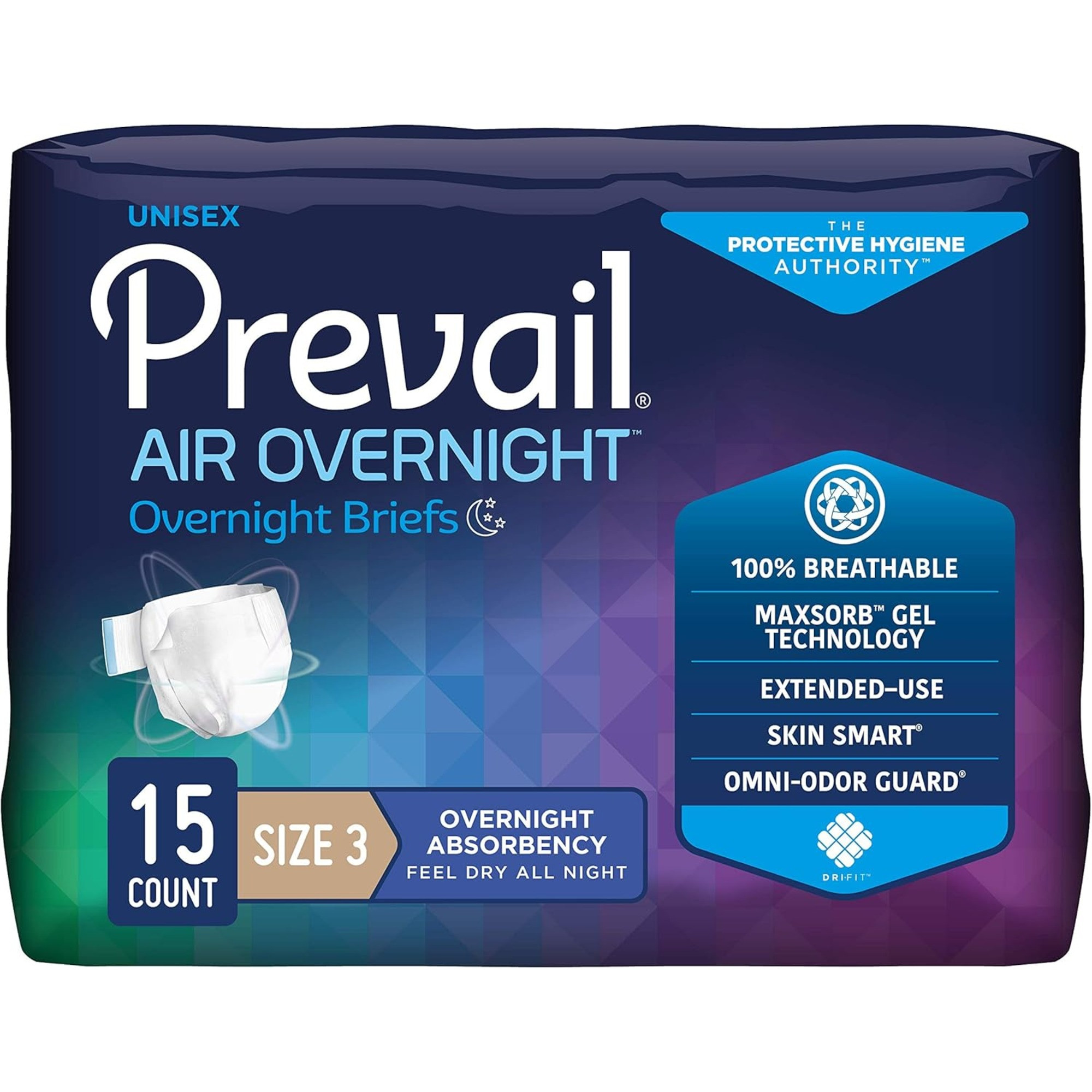 Prevail AIR Overnight Adult Incontinence Briefs with Tabs