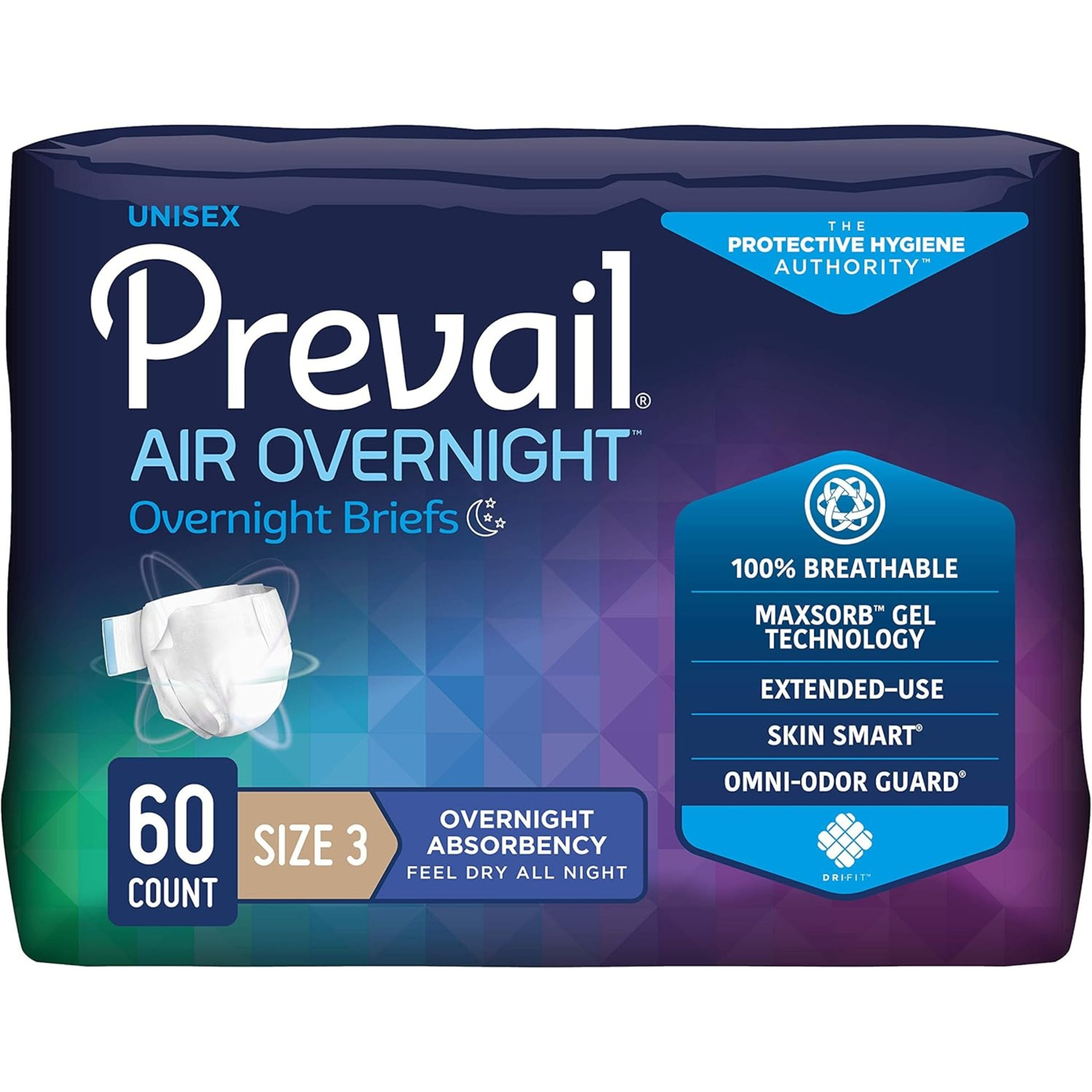 Prevail AIR Overnight Adult Incontinence Briefs with Tabs
