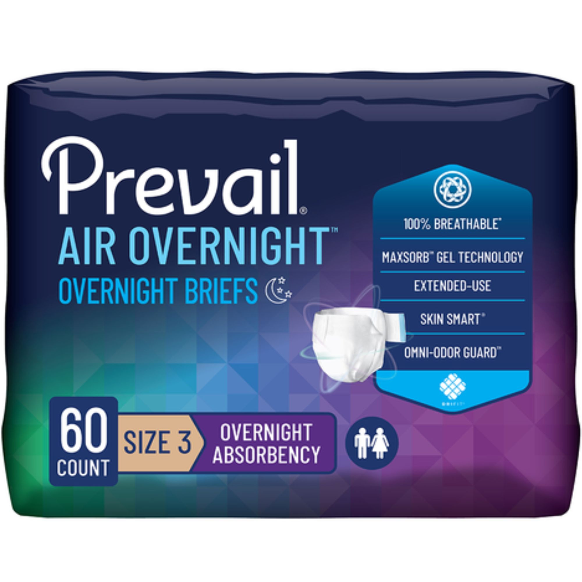 Prevail AIR Overnight Adult Incontinence Briefs with Tabs