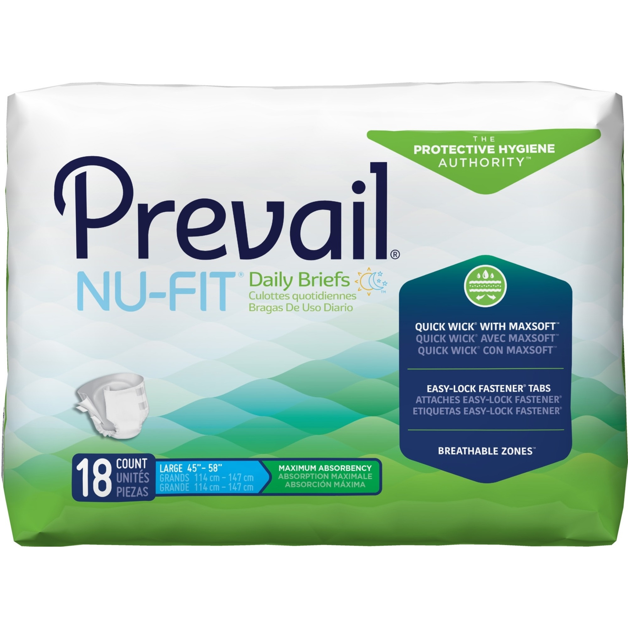 Prevail Nu-Fit Daily Adult Incontinence Briefs with Tabs, Maximum Absorbency