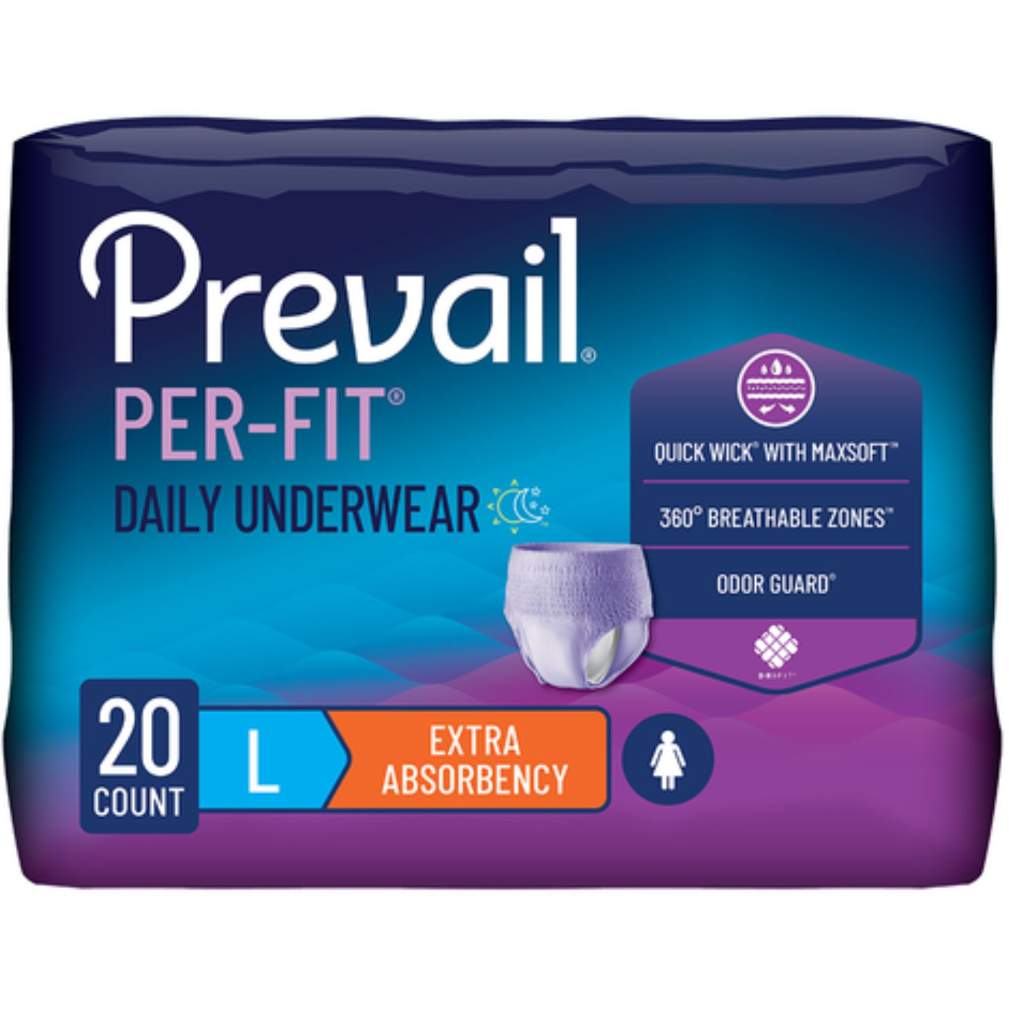 Prevail Per-Fit Daily Incontinence Protective Pull-Up Underwear for Women, Extra Absorbency