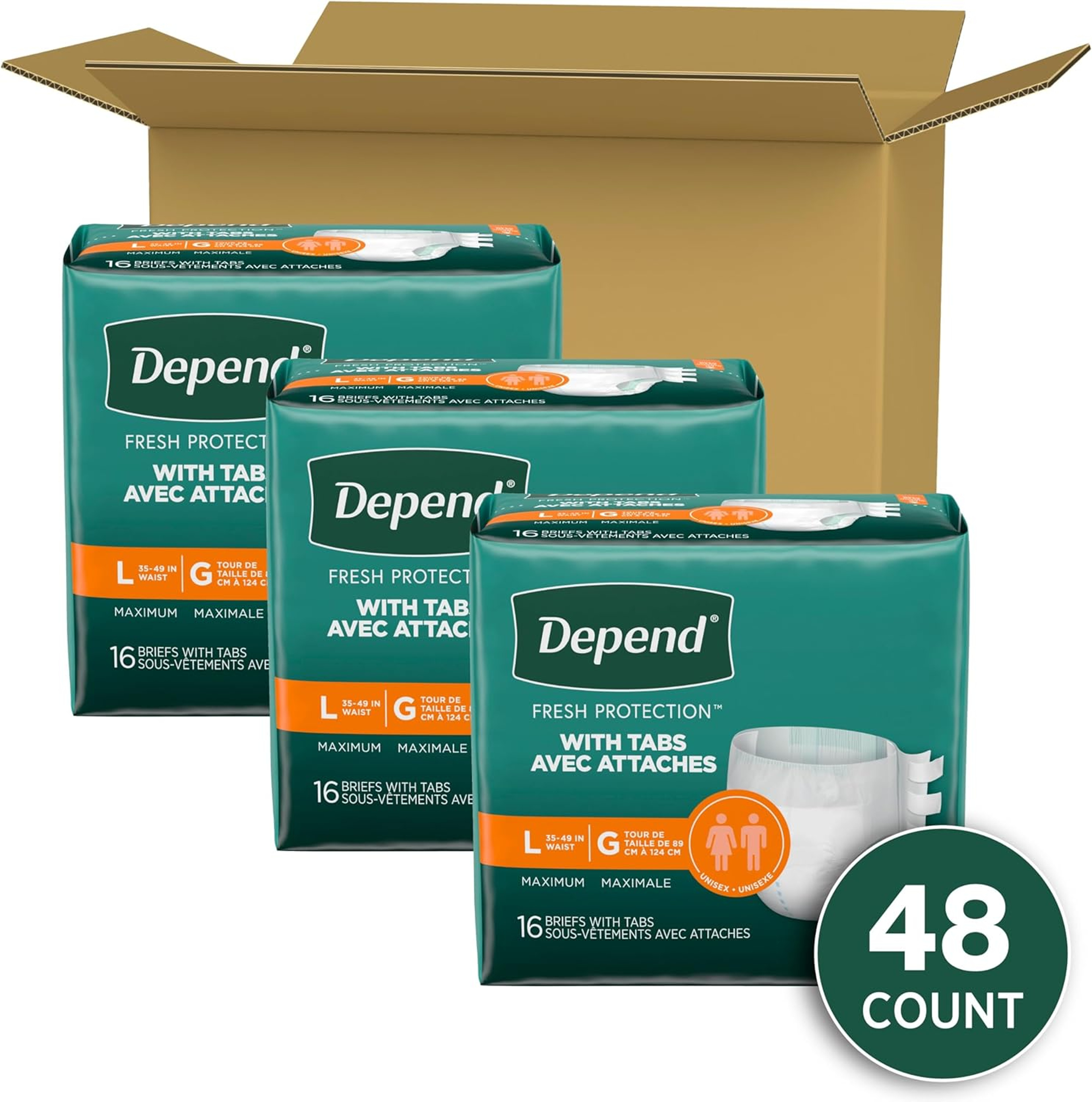 Depend Protection Diapers with Tabs, Maximum
