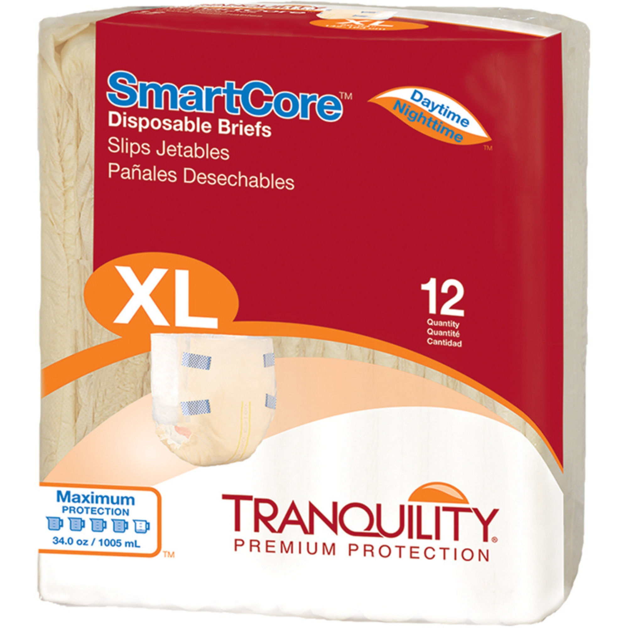 Tranquility SmartCore Adult Disposable Briefs with Tabs, Maximum Absorbency