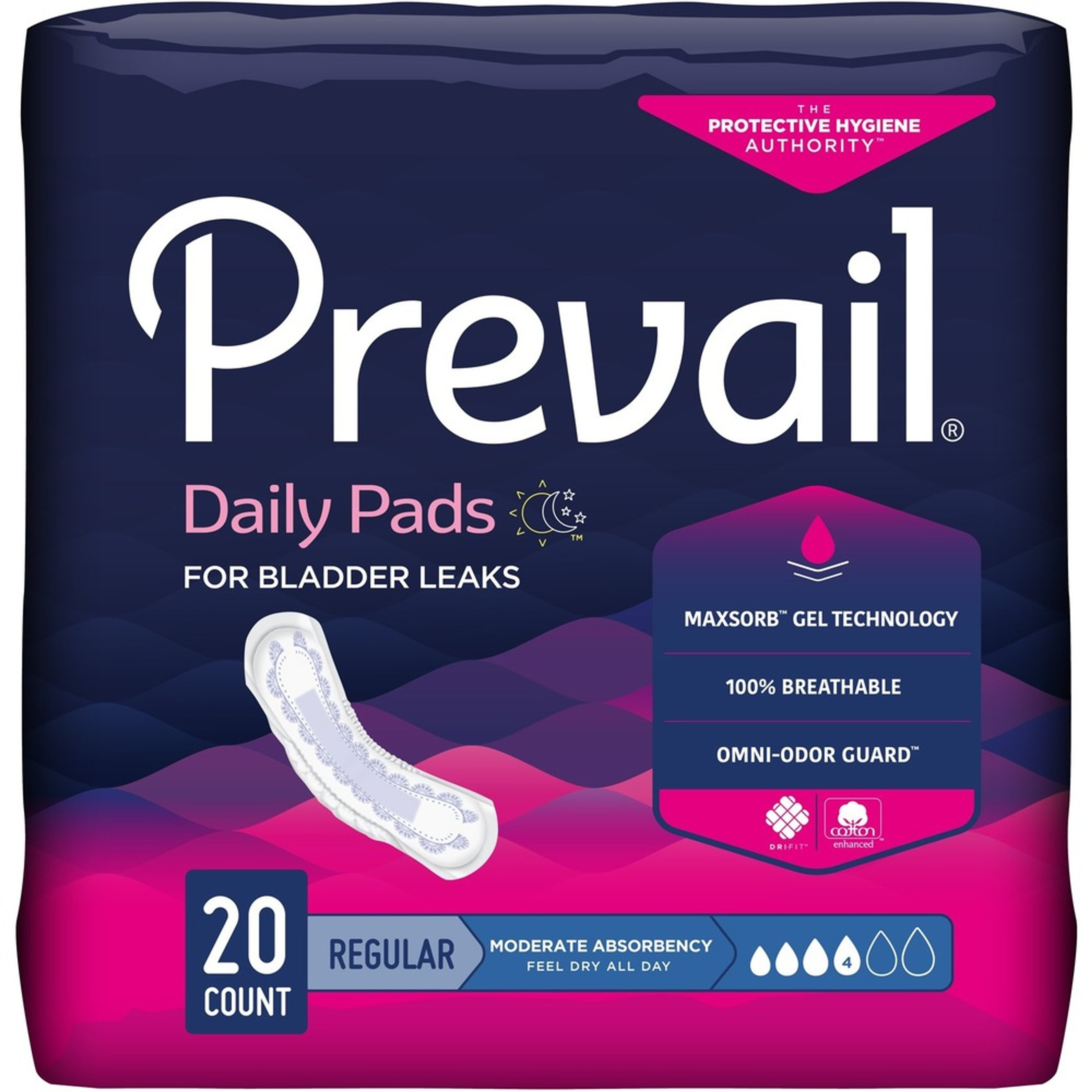 Prevail Women's Daily Bladder Control Pads, Moderate Absorbency