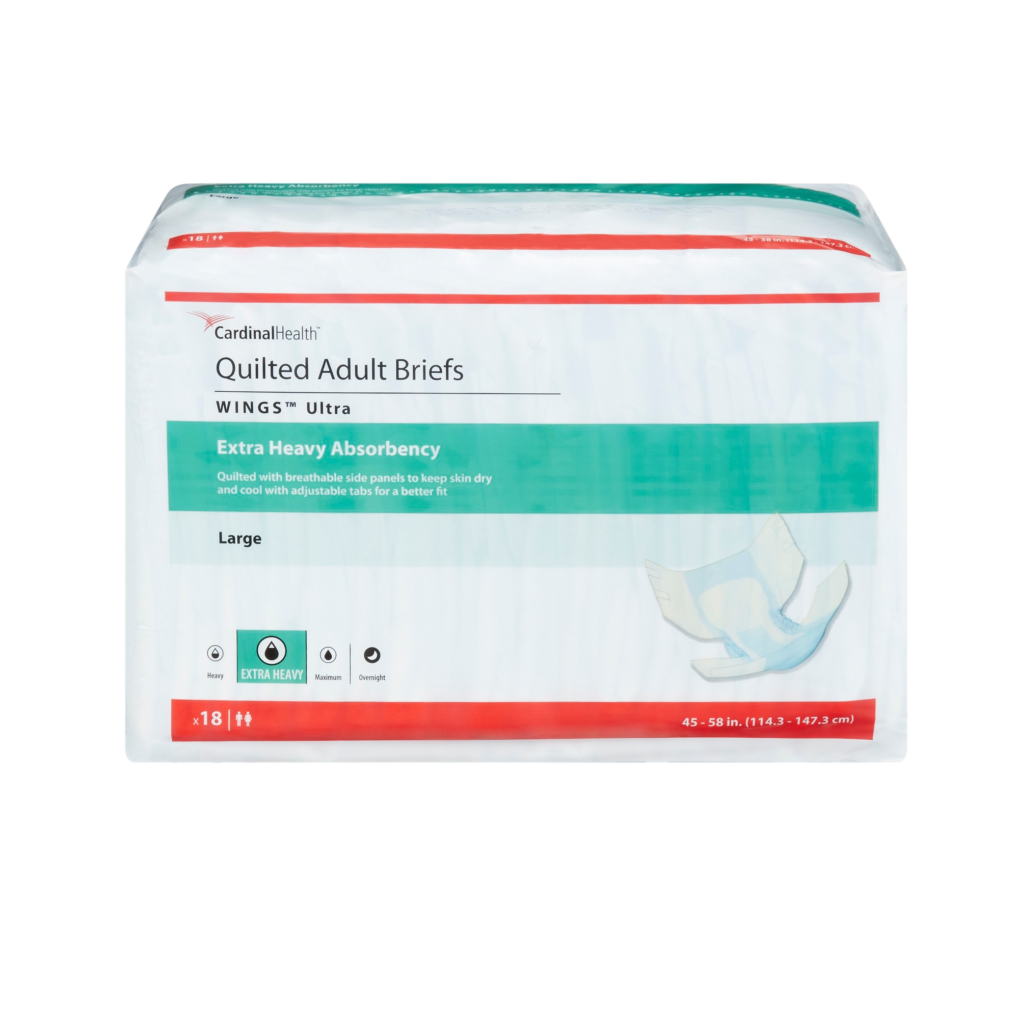 Wings Ultra Quilted Adult Briefs with BreatheEasy Technology, Extra Heavy Absorbency