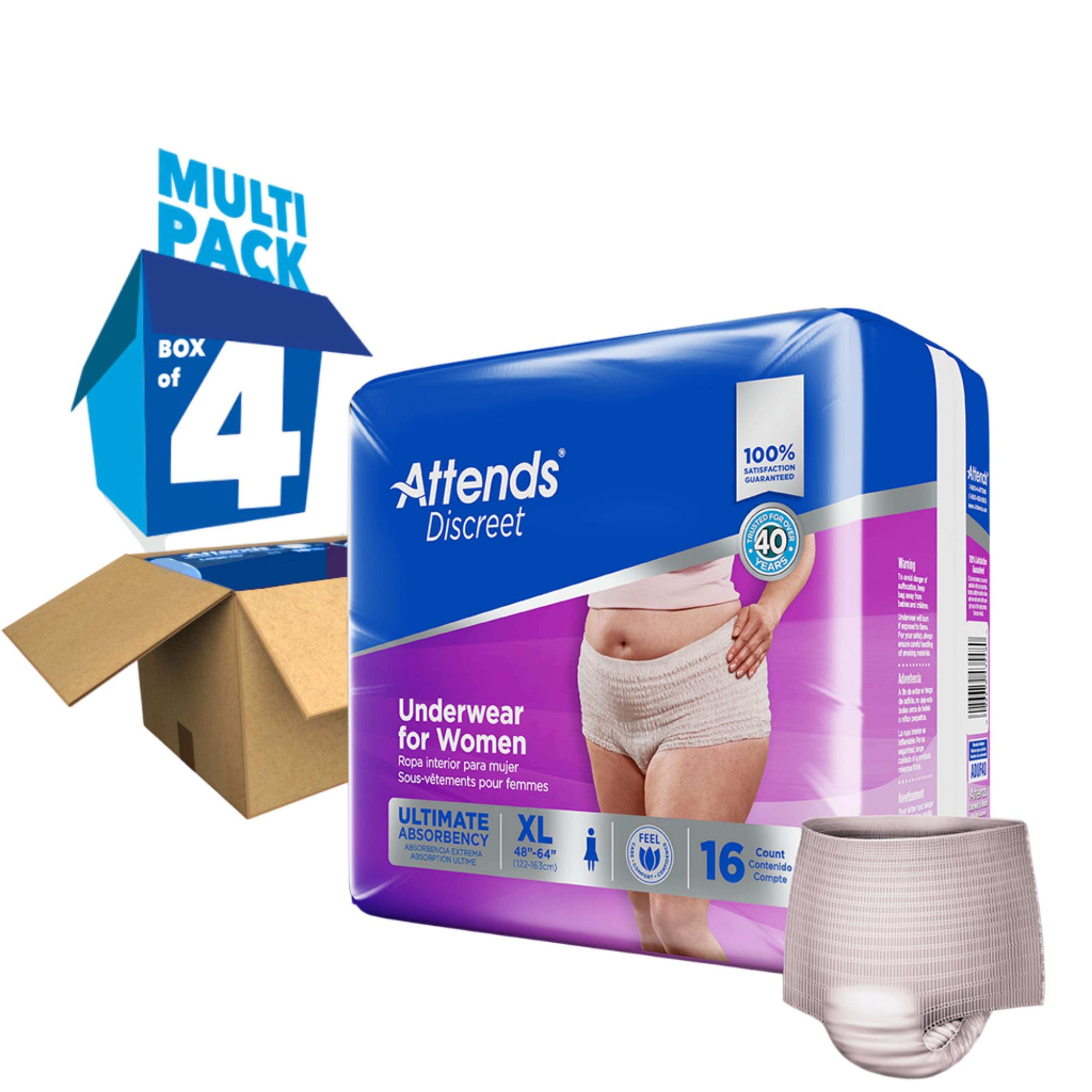 Attends Discreet Incontinence Pull-Up Underwear for Women, Ultimate Absorbency