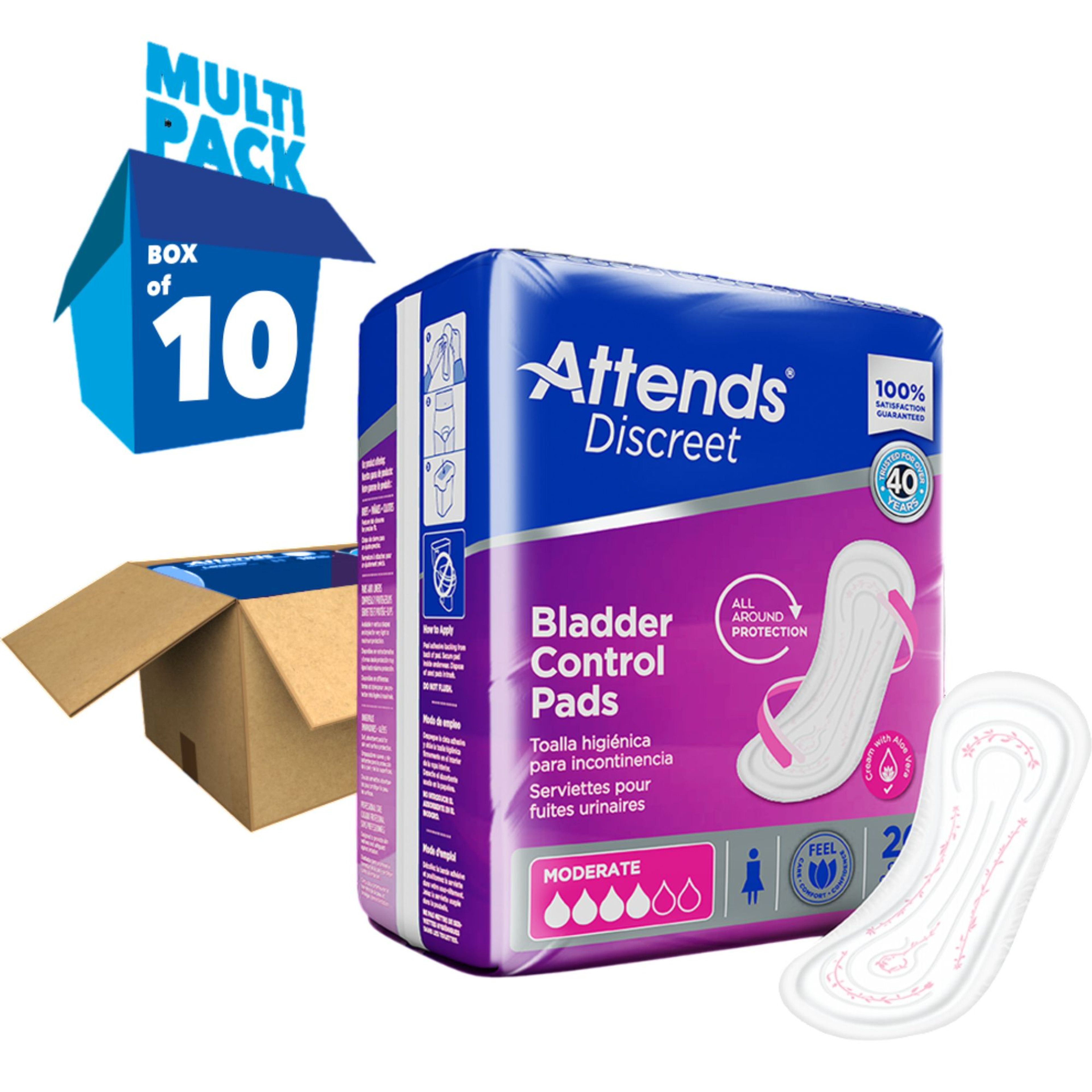 Attends Discreet Women's Incontinence Bladder Control Pads, Moderate Absorbency