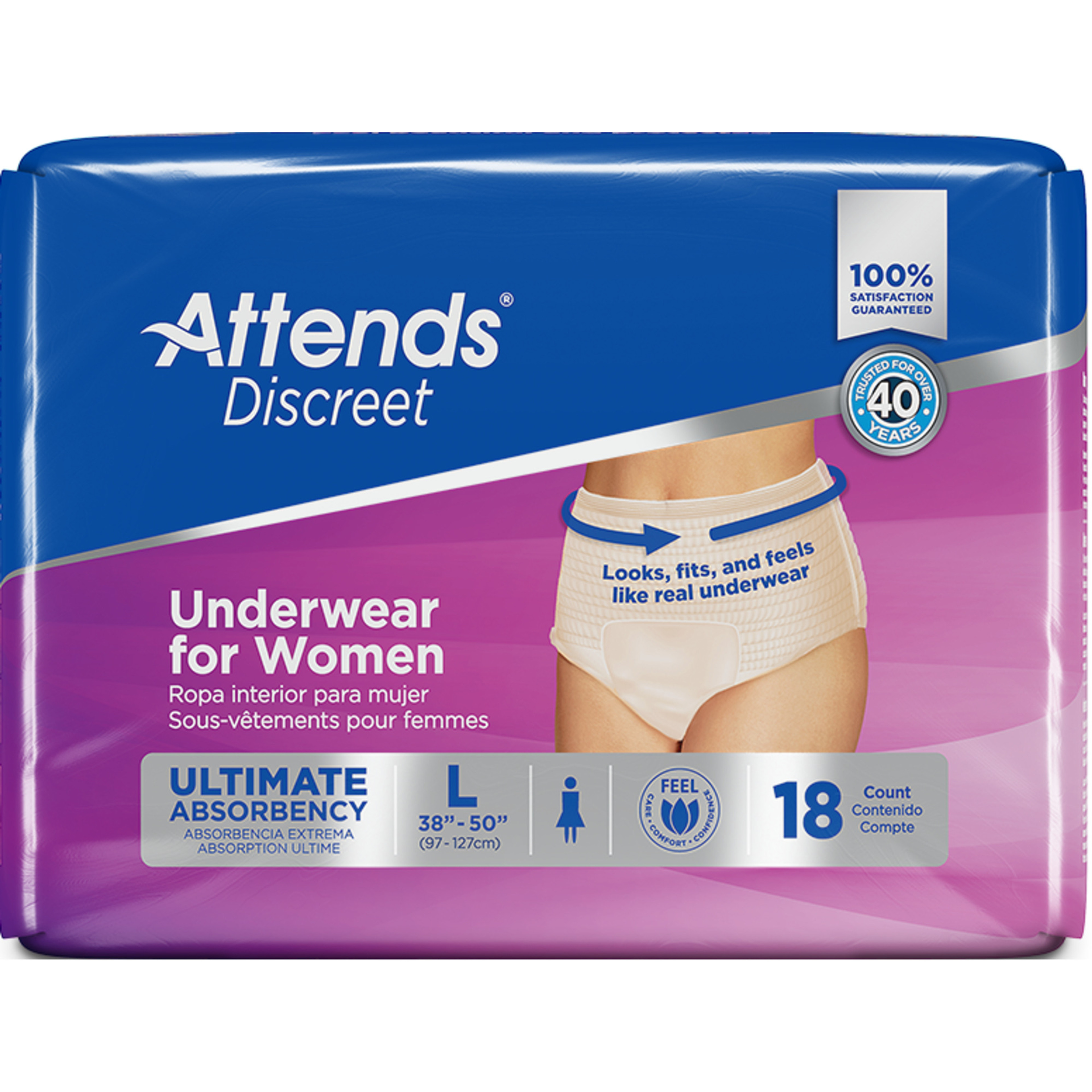 Attends Discreet Incontinence Pull-On Underwear for Women, Ultimate Absorbency