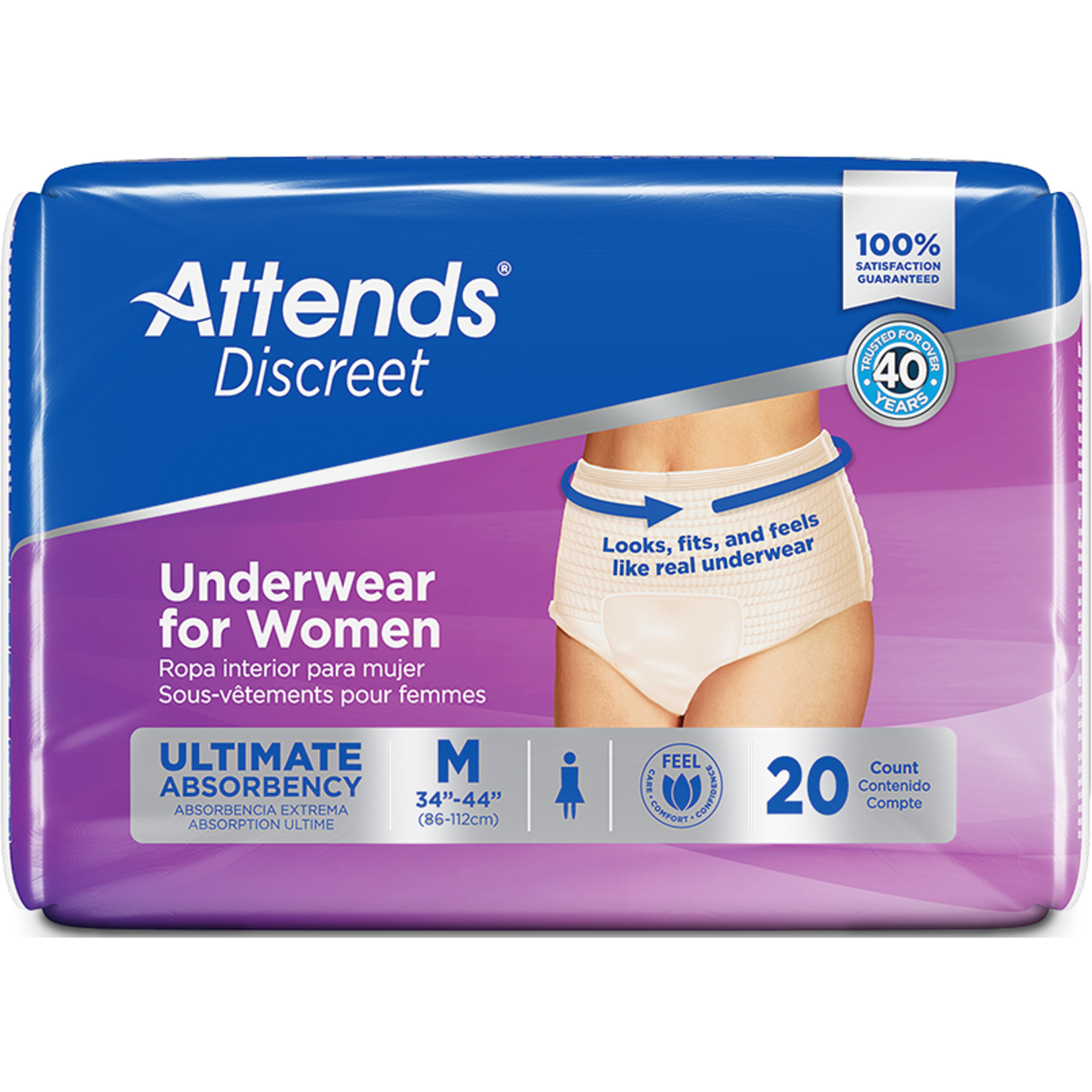 Attends Discreet Incontinence Pull-On Underwear for Women, Ultimate Absorbency