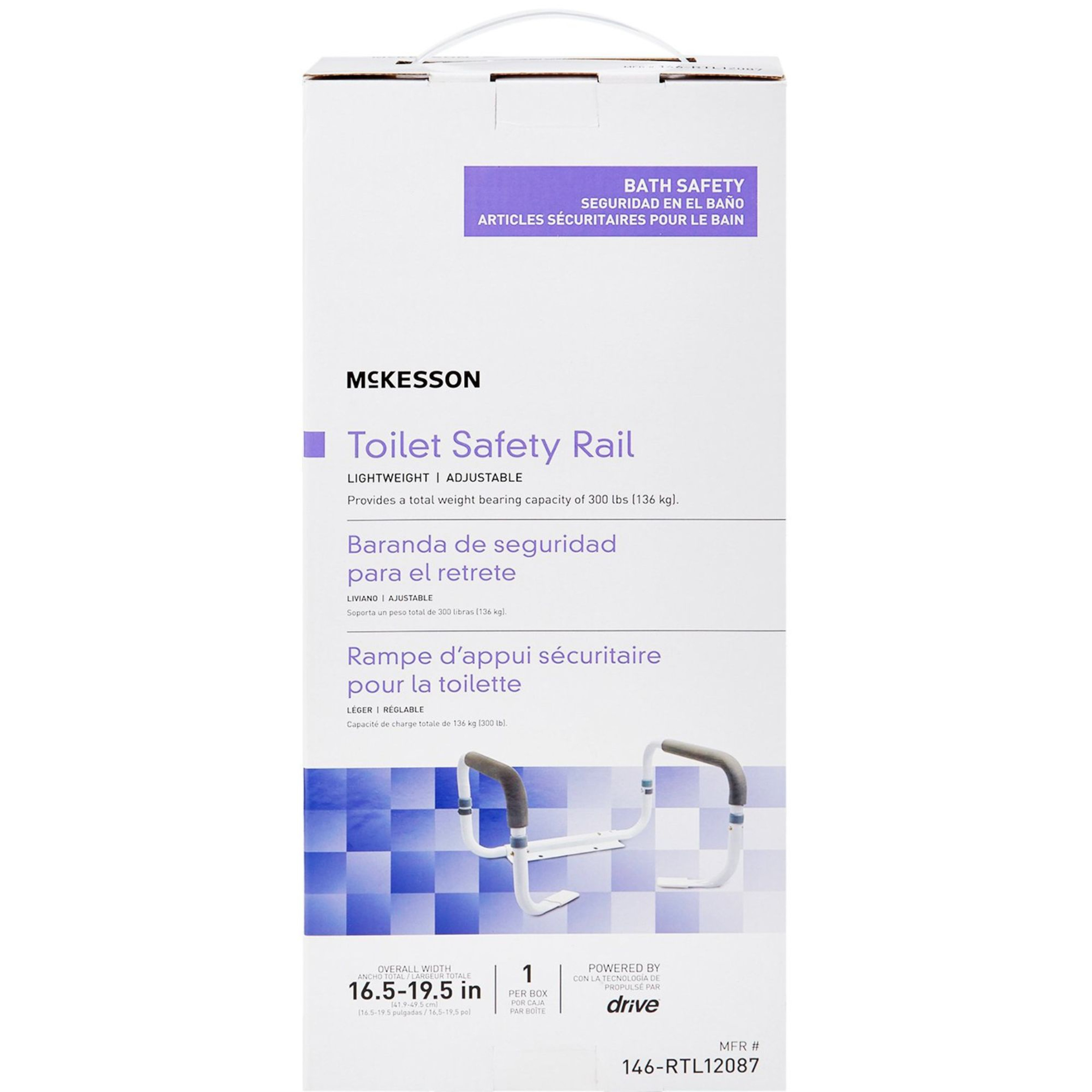 McKesson Toilet Safety Rail, White Steel
