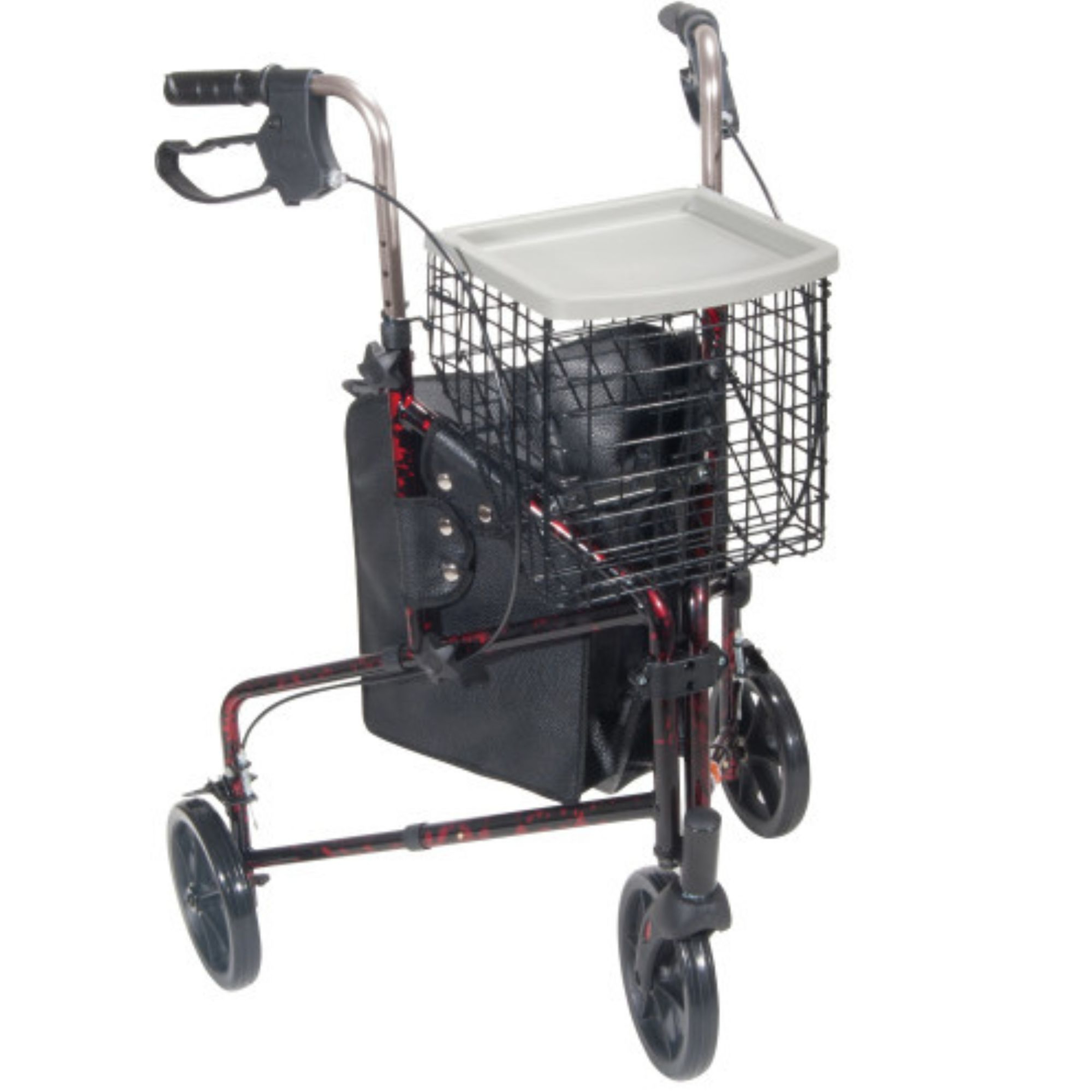 Drive Deluxe 3 Wheel Red Folding Rollator with Basket