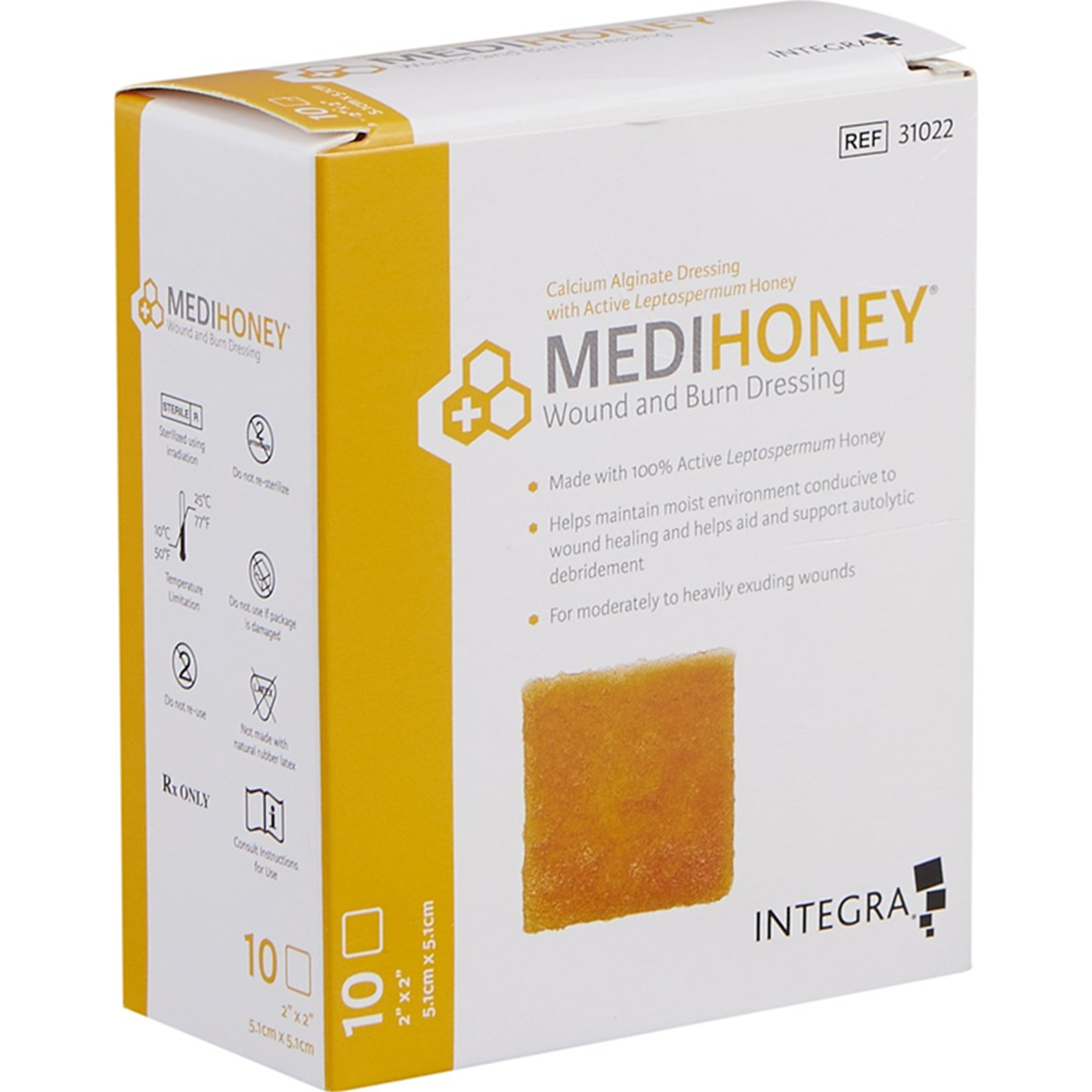 MediHoney Square Calcium Alginate Dressing, 2 Inch, Sterile