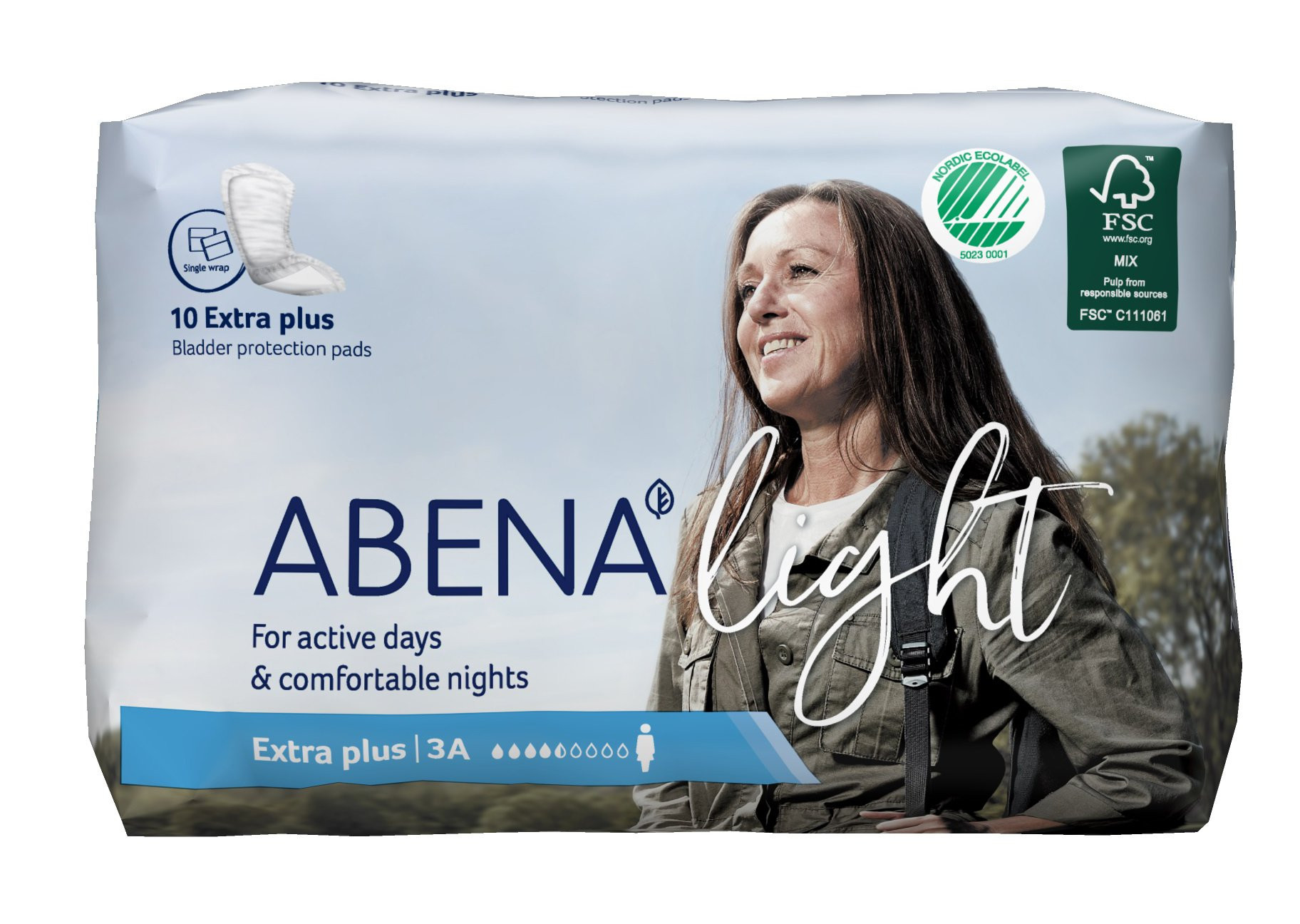 Abena Light Extra Plus Disposable Unisex Adult Bladder Control Pad, Moderate Absorbency