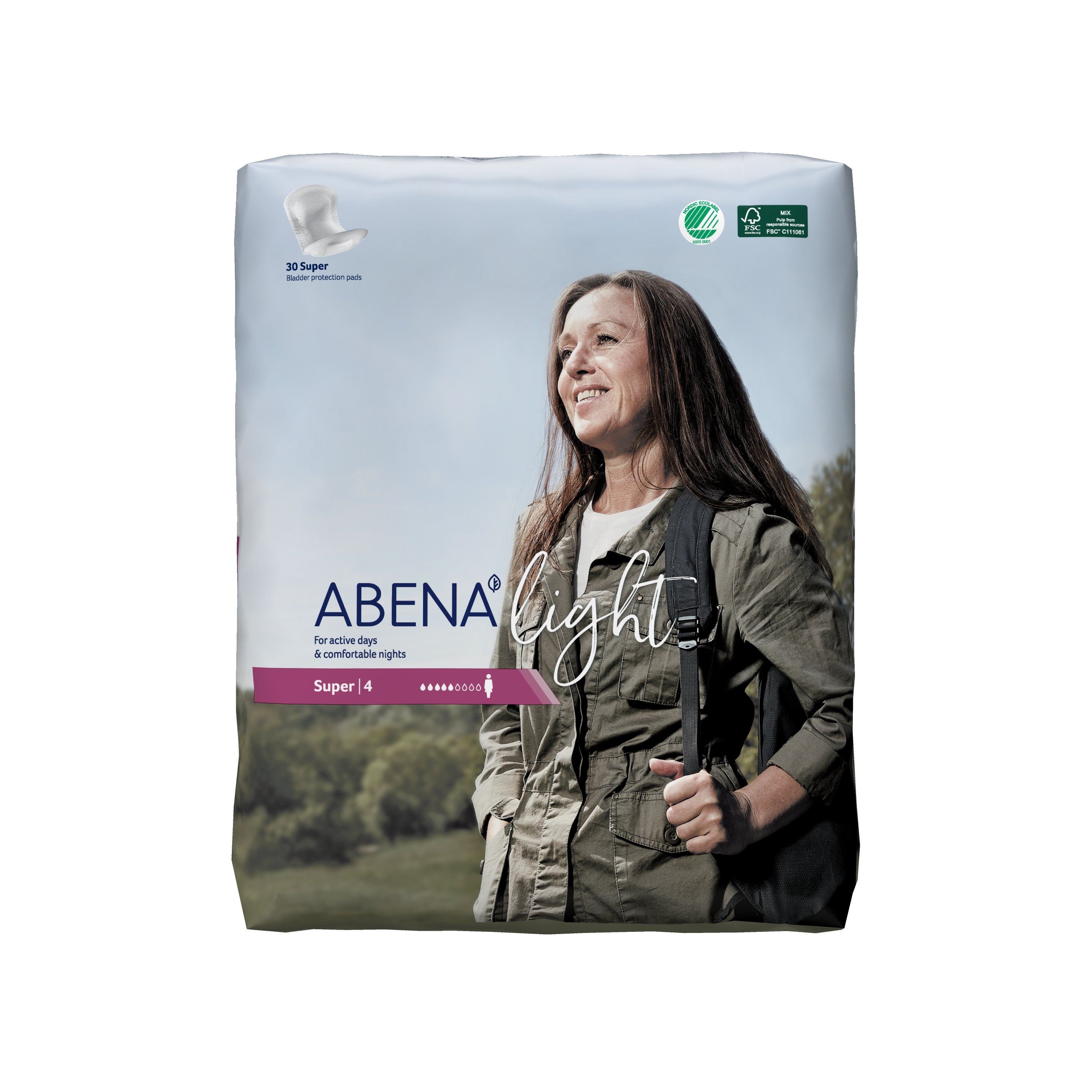 Abena Light Super Disposable Unisex Adult Bladder Control Pad, Moderate Absorbency