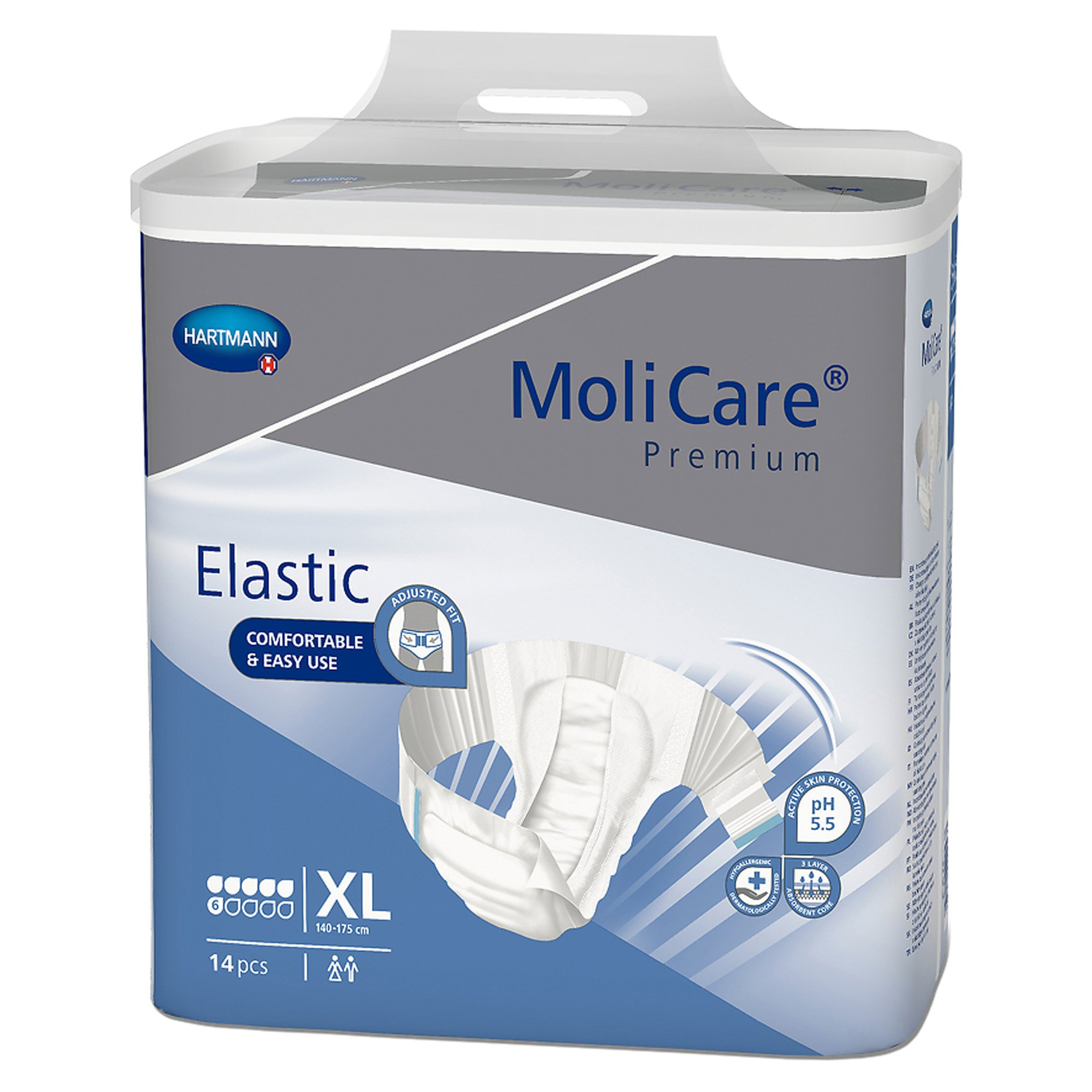 MoliCare Premium Elastic 6D Disposable Brief Adult Diapers with Tabs, Moderate Absorbency