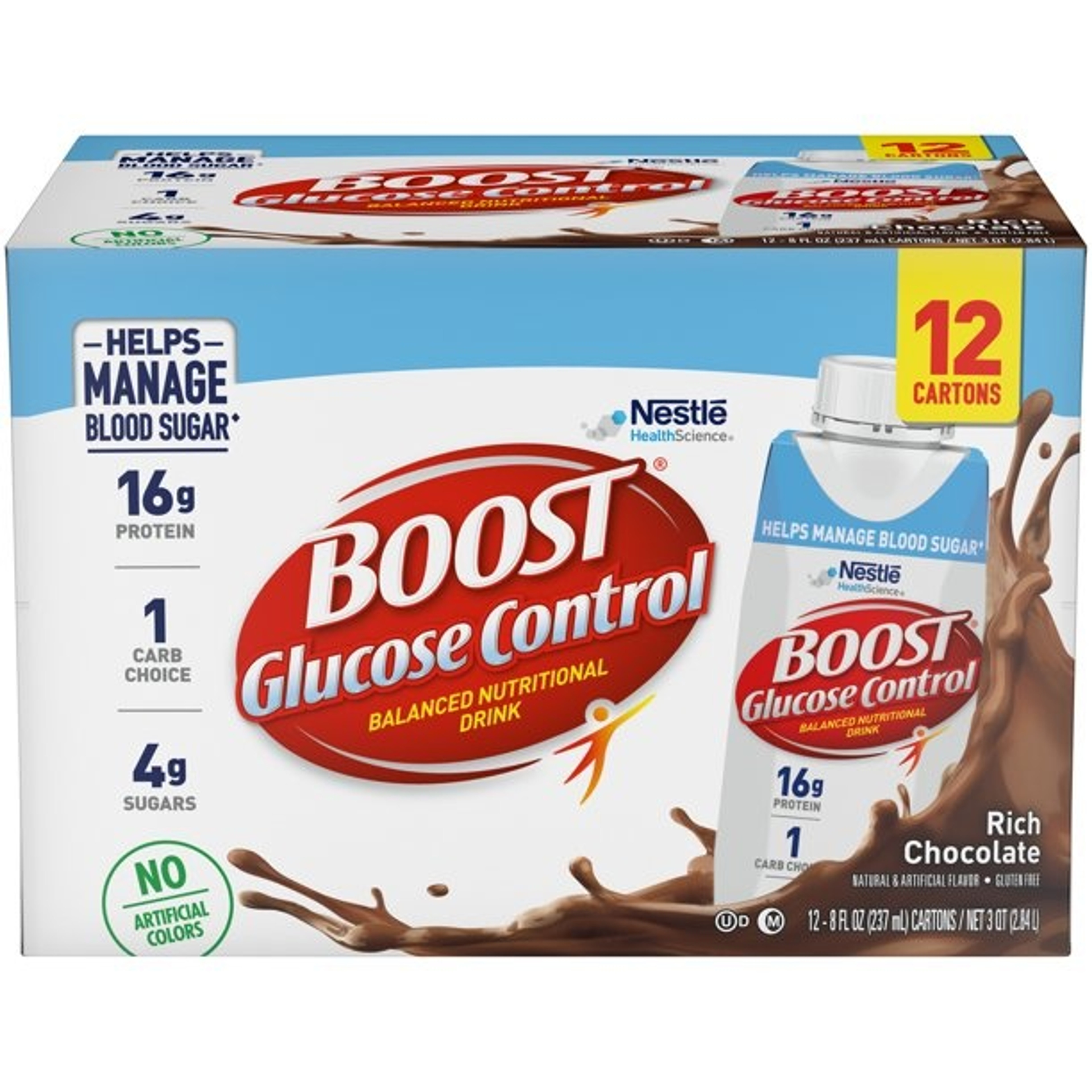 Boost Glucose Control Balanced Nutritional Drink, Carton, 8 oz., Rich Chocolate
