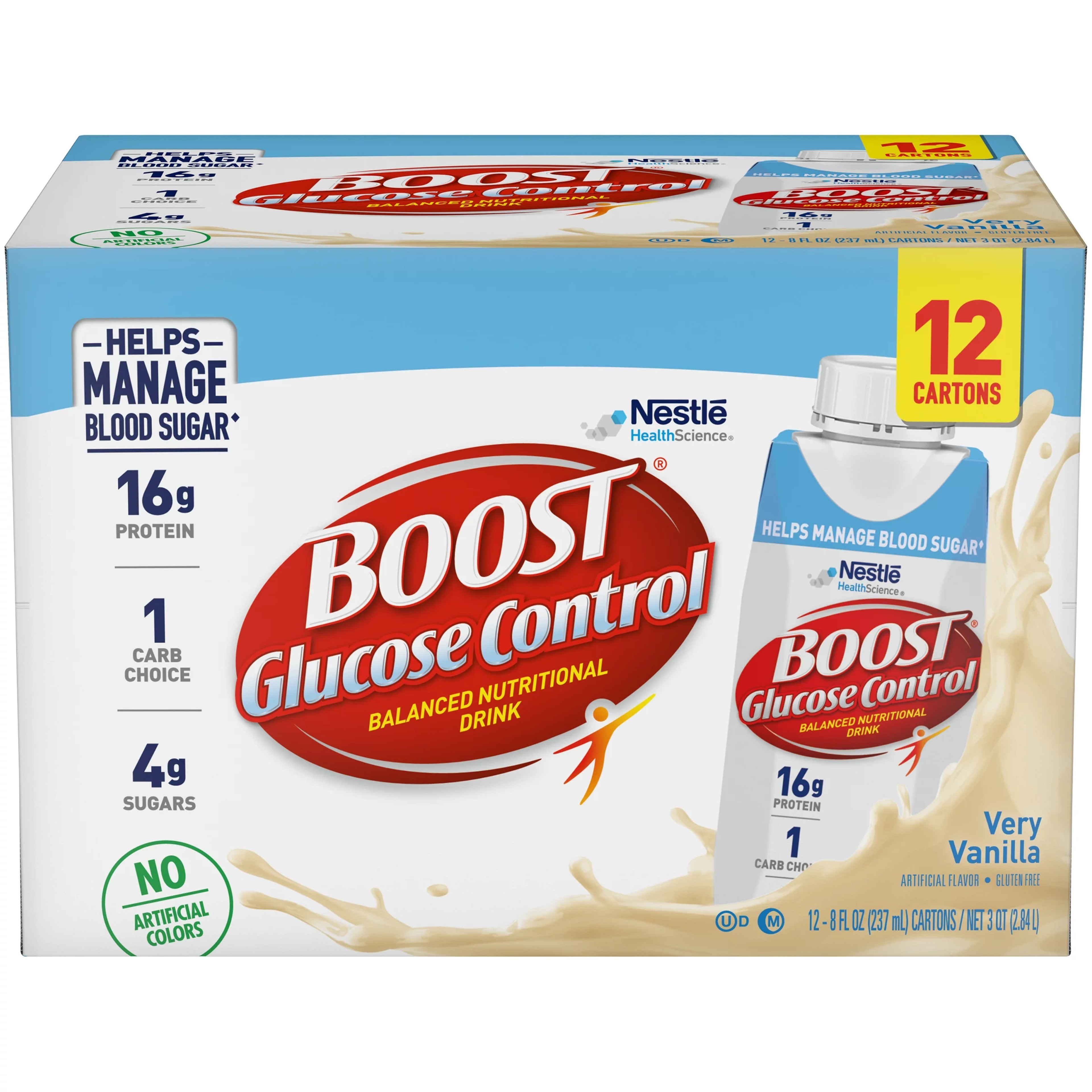 Boost Glucose Control Balanced Nutritional Drink, Carton, 8 oz., Very Vanilla