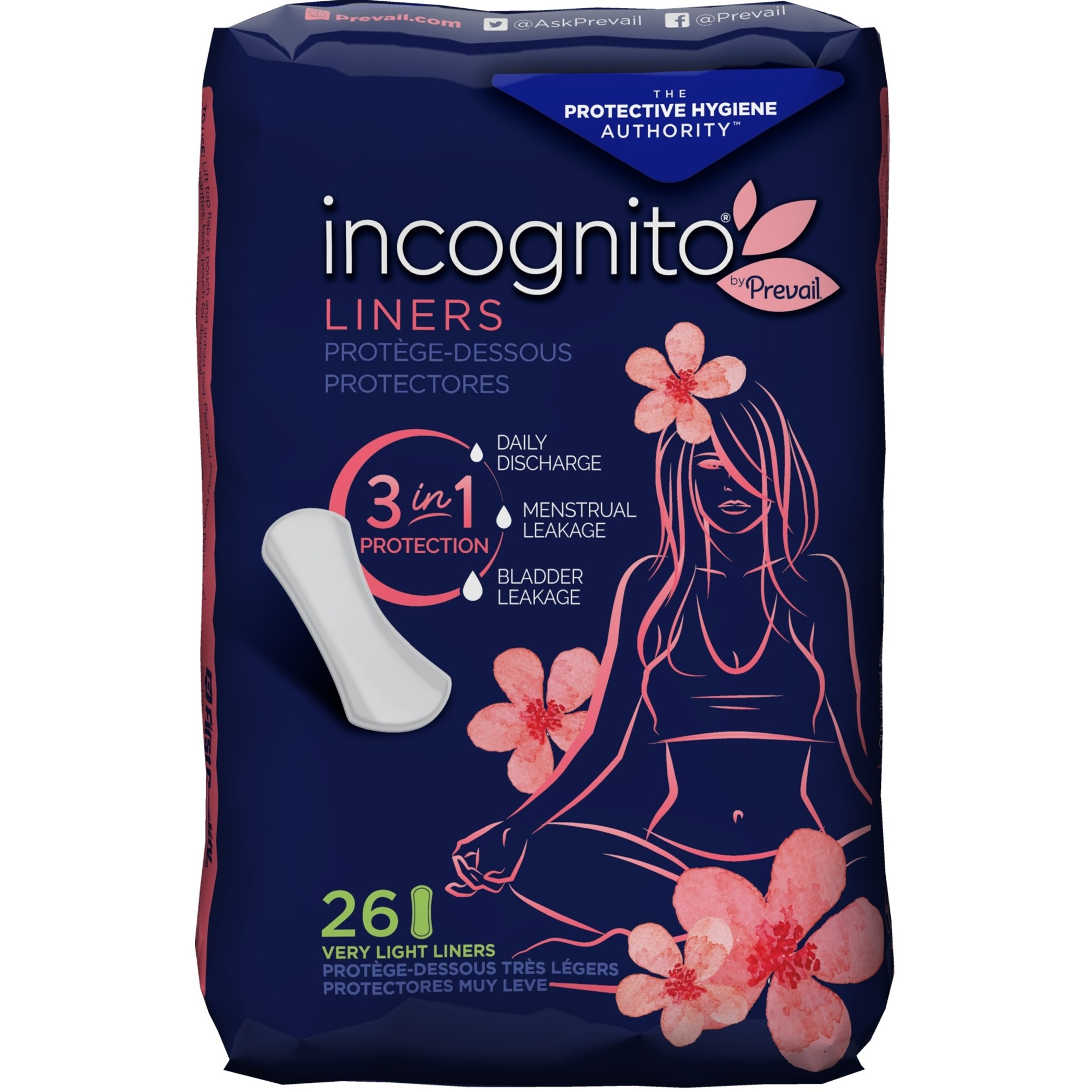 Prevail Women's Incognito 3 in 1 Liners, Very Light Absorbency