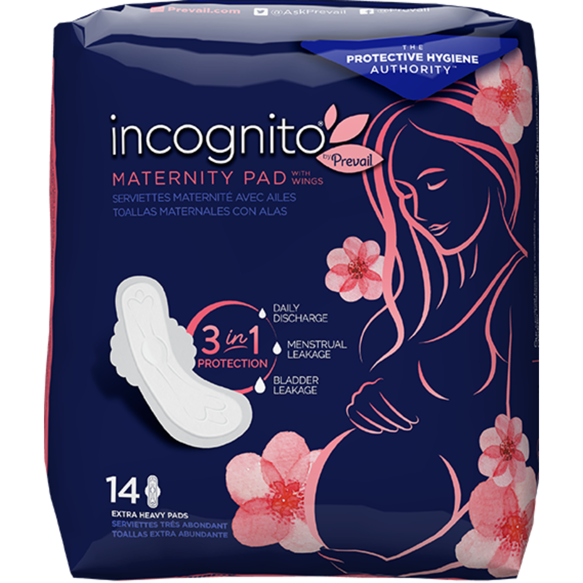 Prevail Women's Incognito 3 in 1 Maternity Pad with Wings, Extra Heavy Absorbency