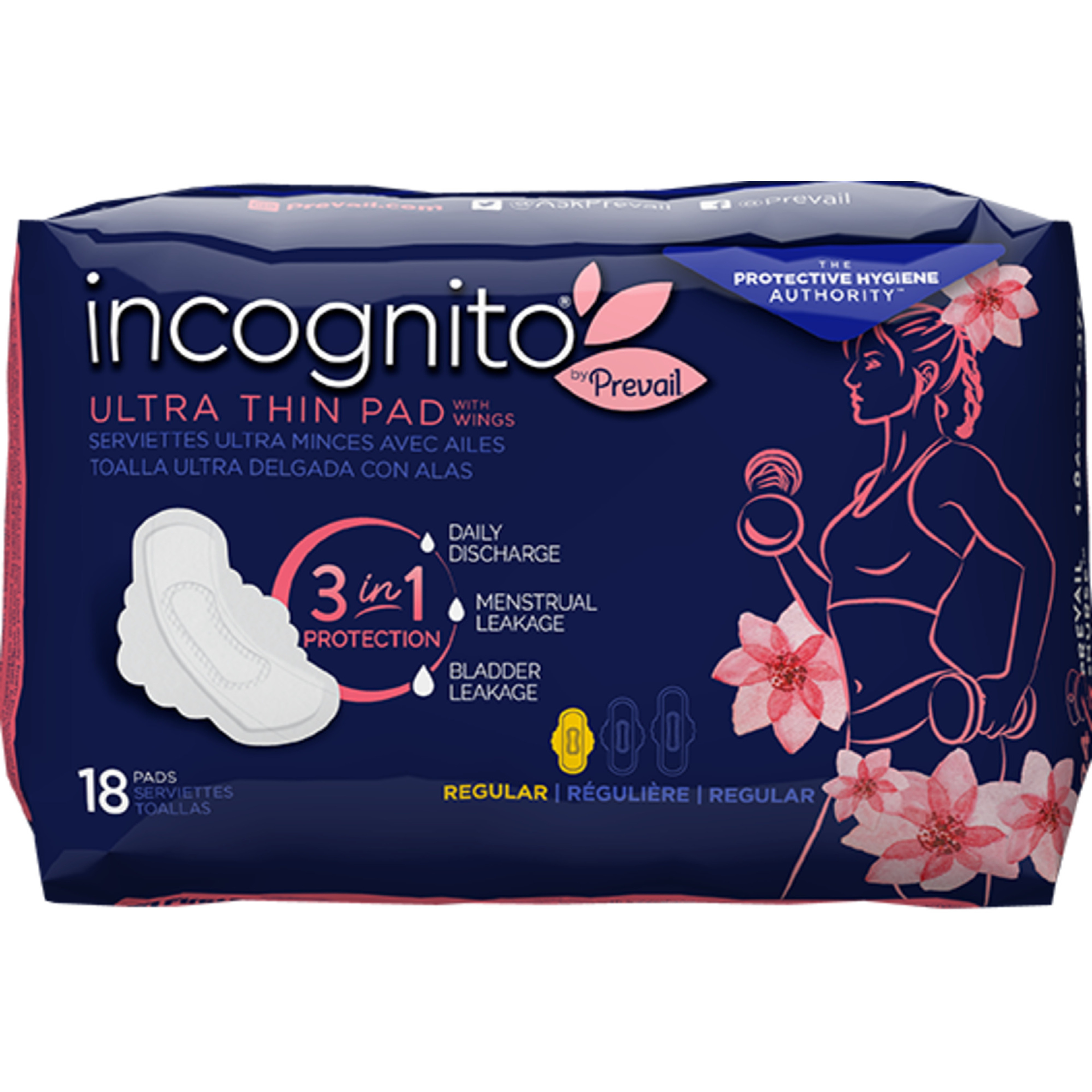 Prevail Women's Incognito 3 in 1 Ultra Thin Pad with Wings, Regular Absorbency