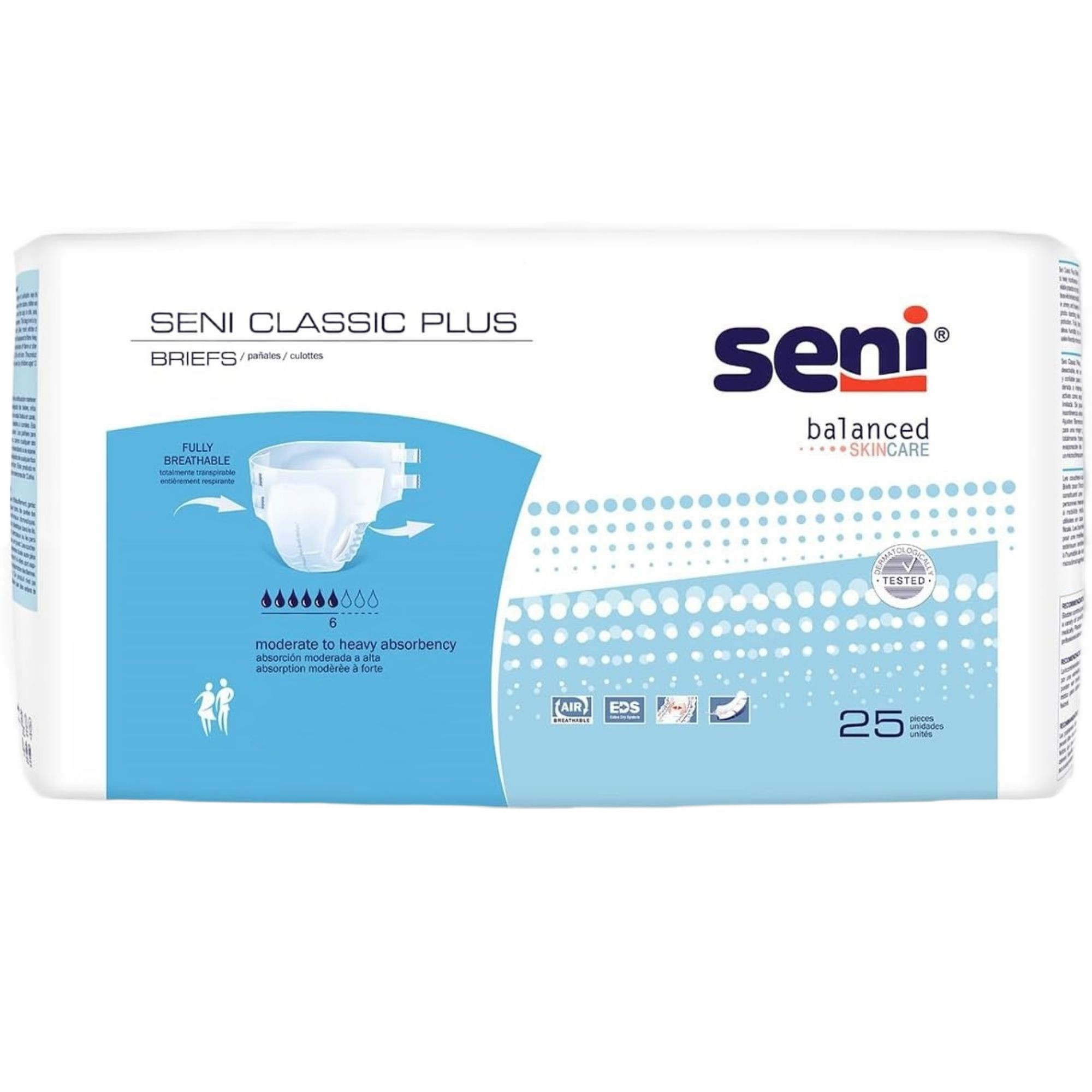 Seni Classic Plus Brief Adult Diapers with Tabs, Moderate Absorbency