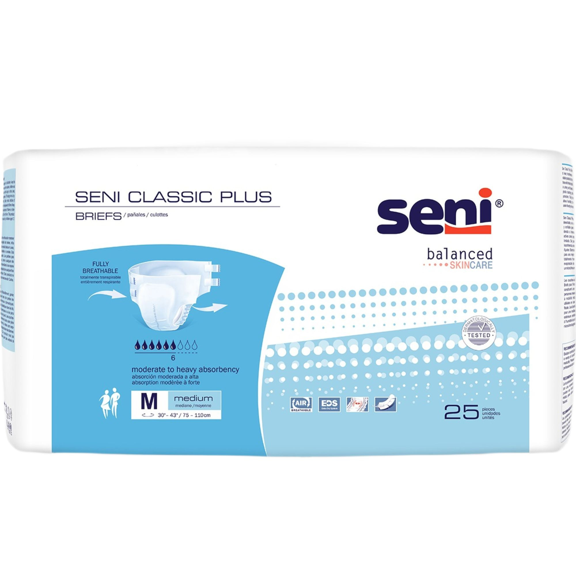 Seni Classic Plus Brief Adult Diapers with Tabs, Moderate Absorbency