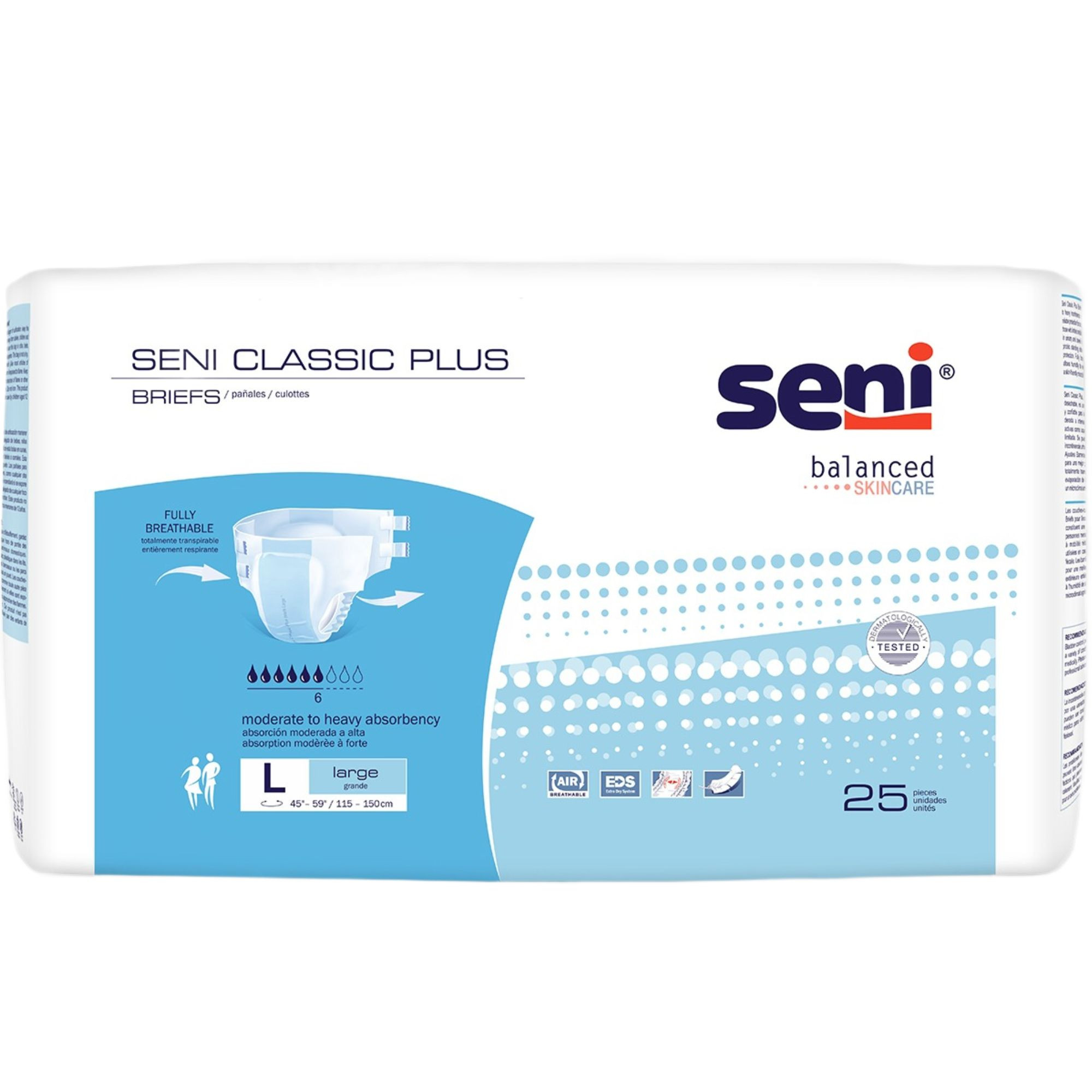 Seni Classic Plus Brief Adult Diapers with Tabs, Moderate Absorbency