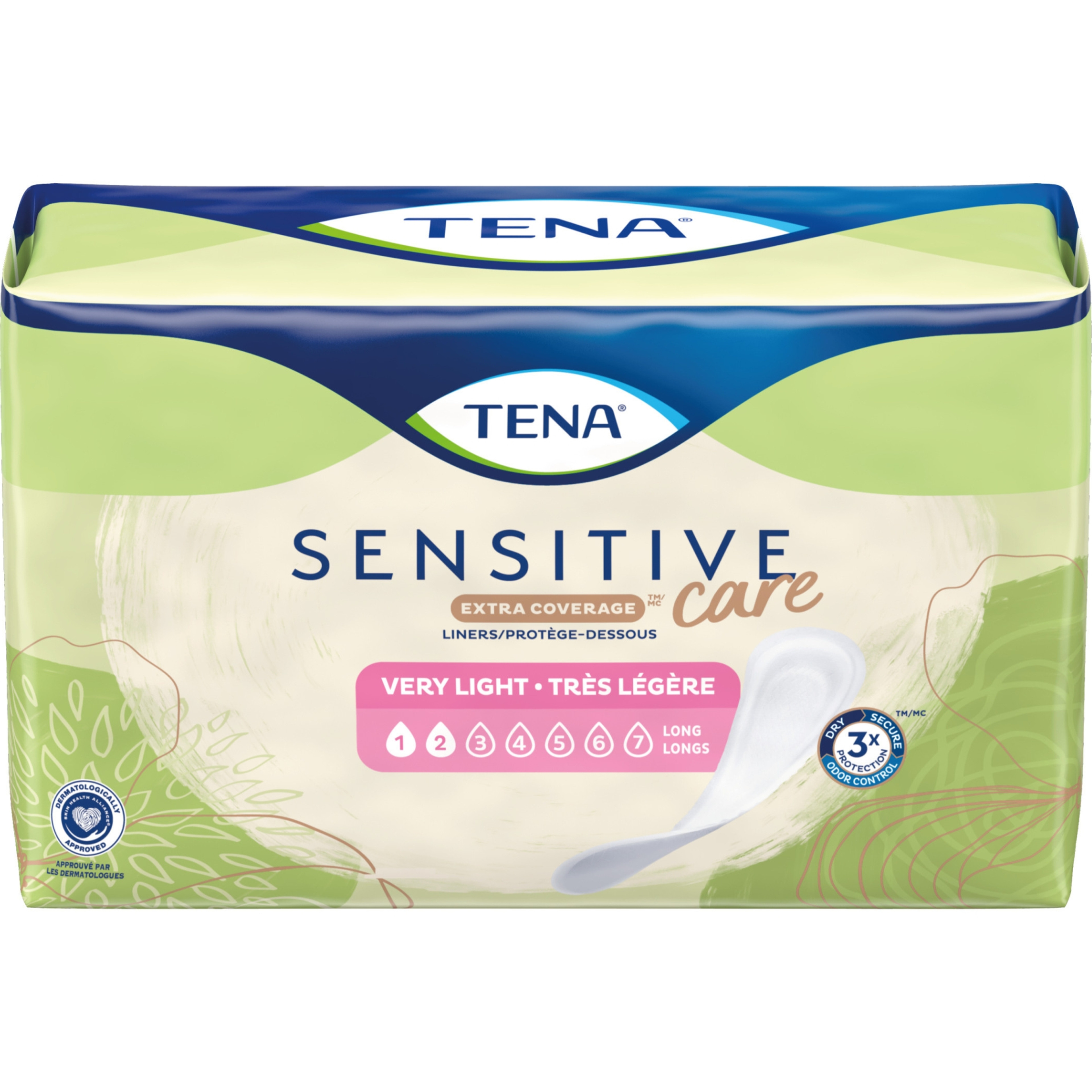 TENA Sensitive Care Extra Coverage Liners for Women, Very Light Absorbency