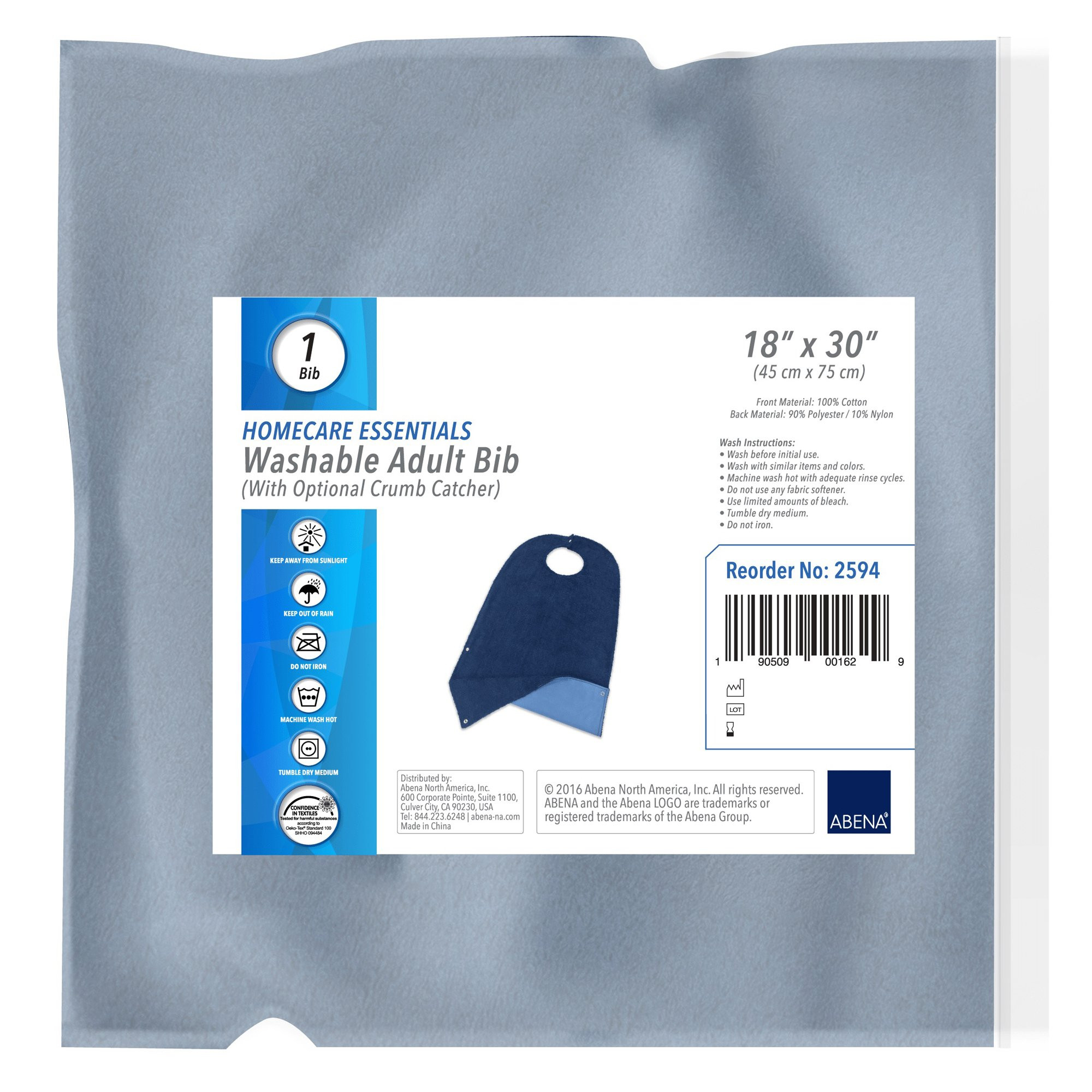 Abena Homecare Essentials Washable Adult Bib with Optional Crumb Catcher