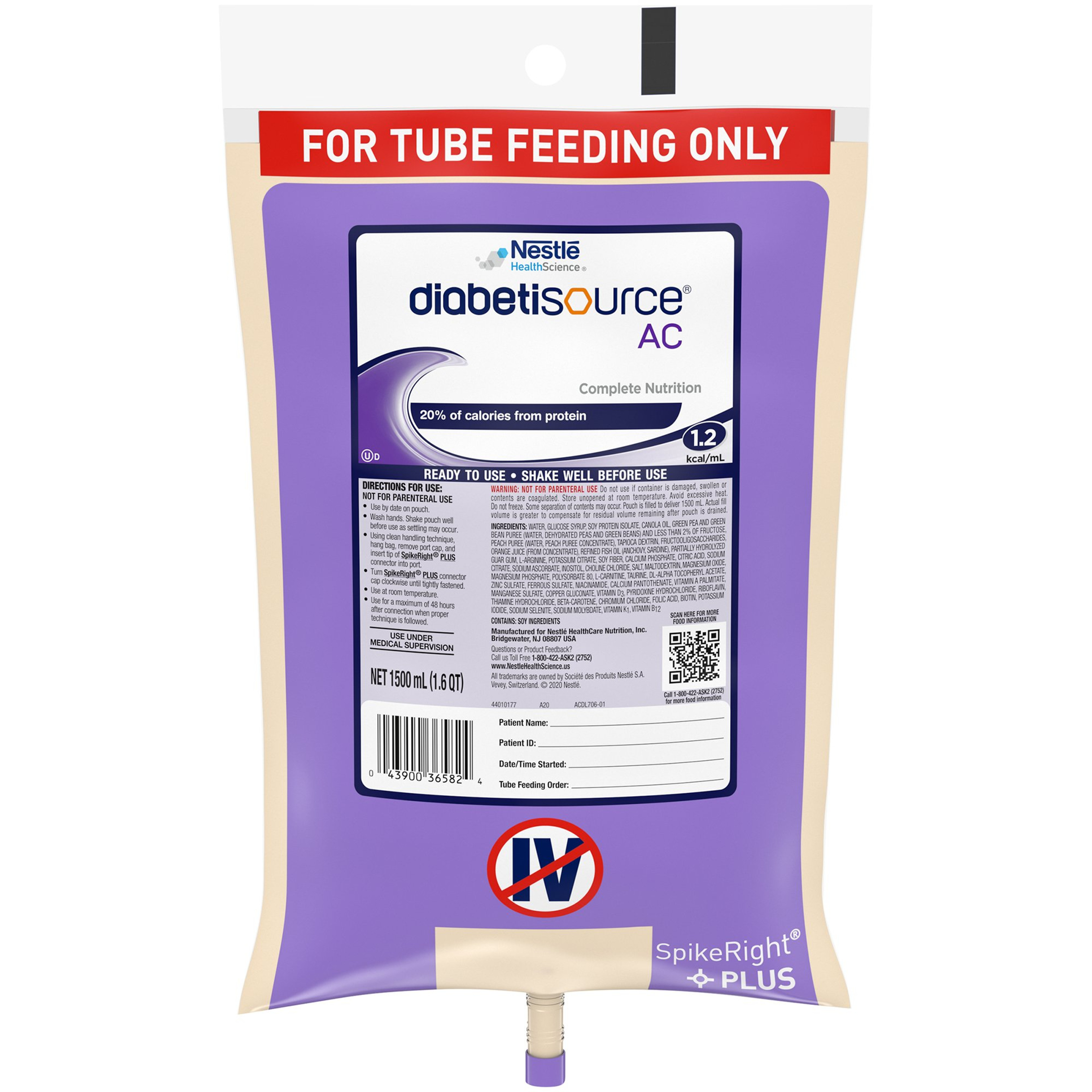 Diabetisource AC Complete Nutrition Tube Feeding Formula, 1500 mL