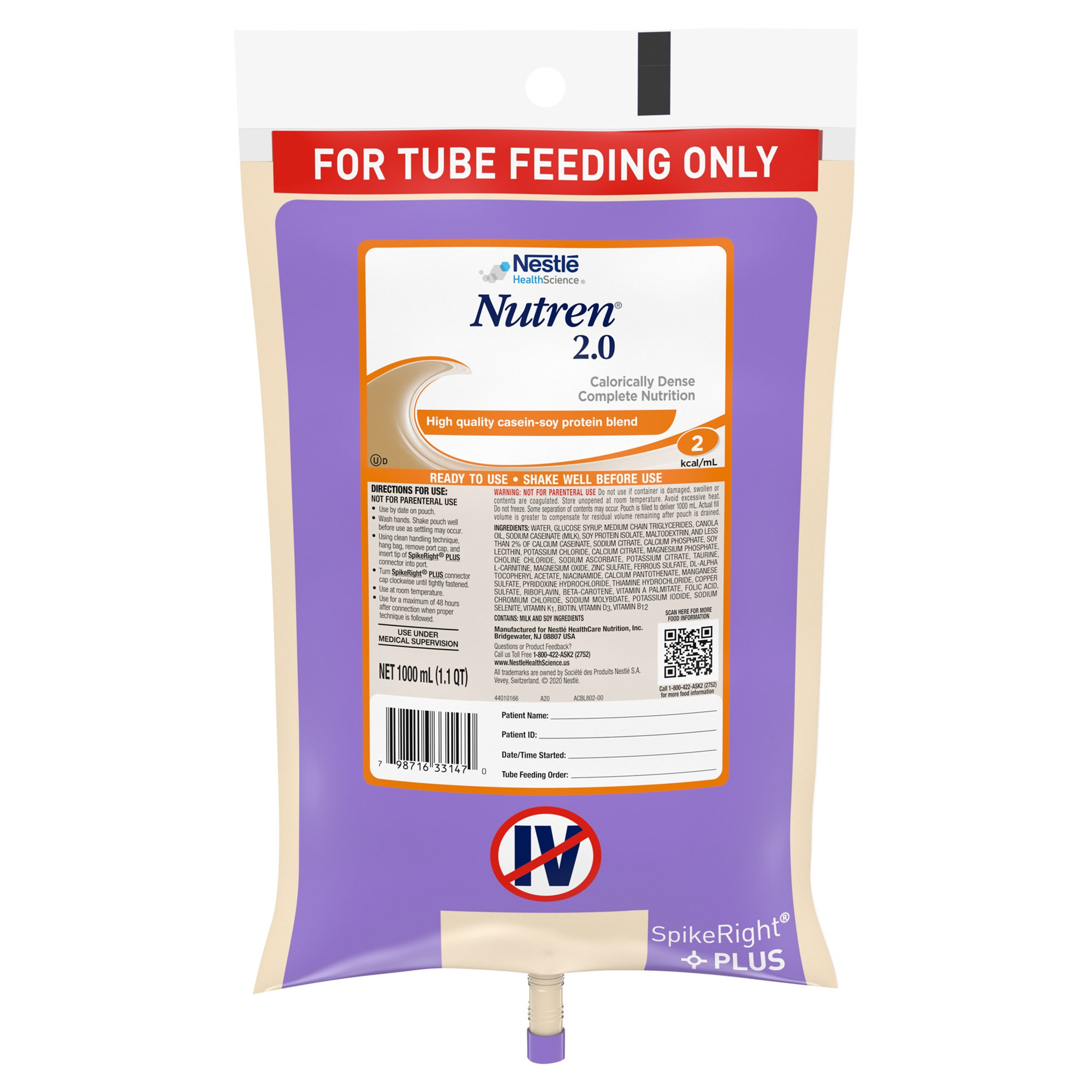 Nutren 2.0 Calorically Dense Complete Nutrition Tube Feeding Formula, 33.8 oz.