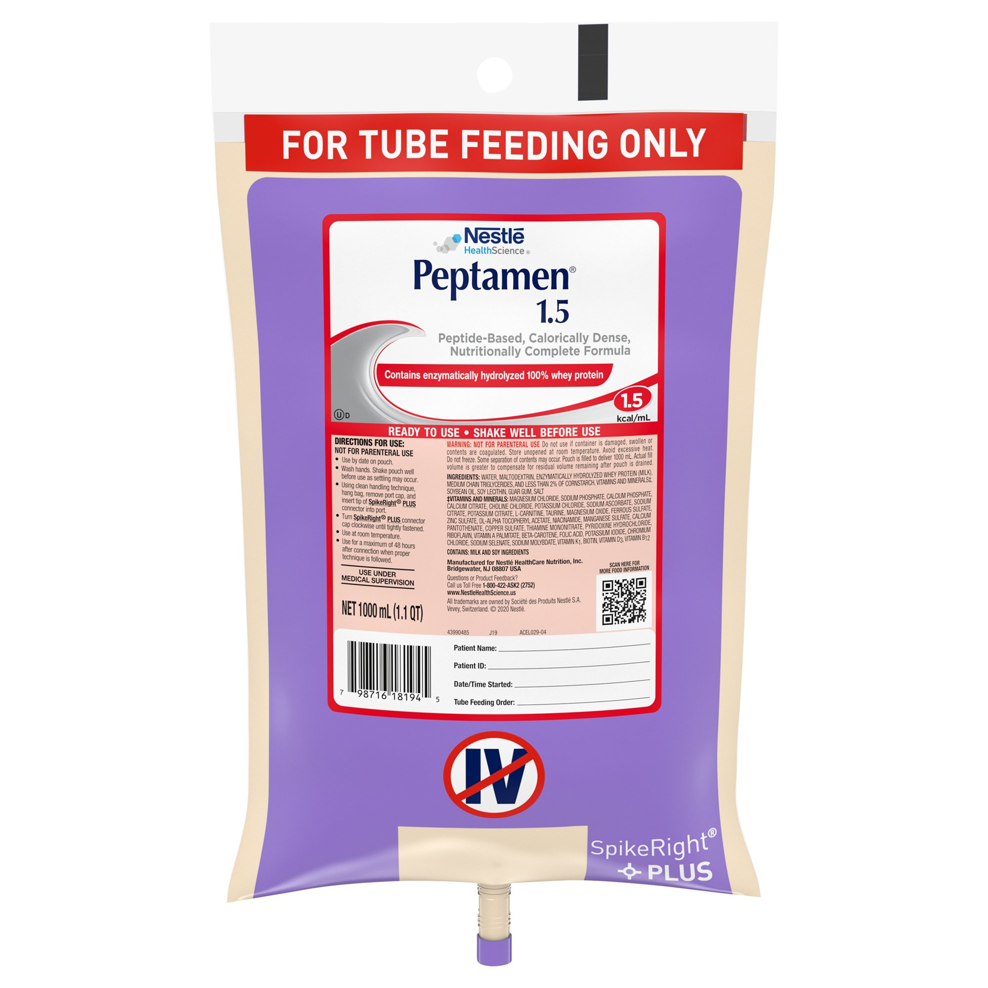 Peptamen 1.5 Peptide-Based Calorically Dense Tube Feeding Formula, 33.8 oz.