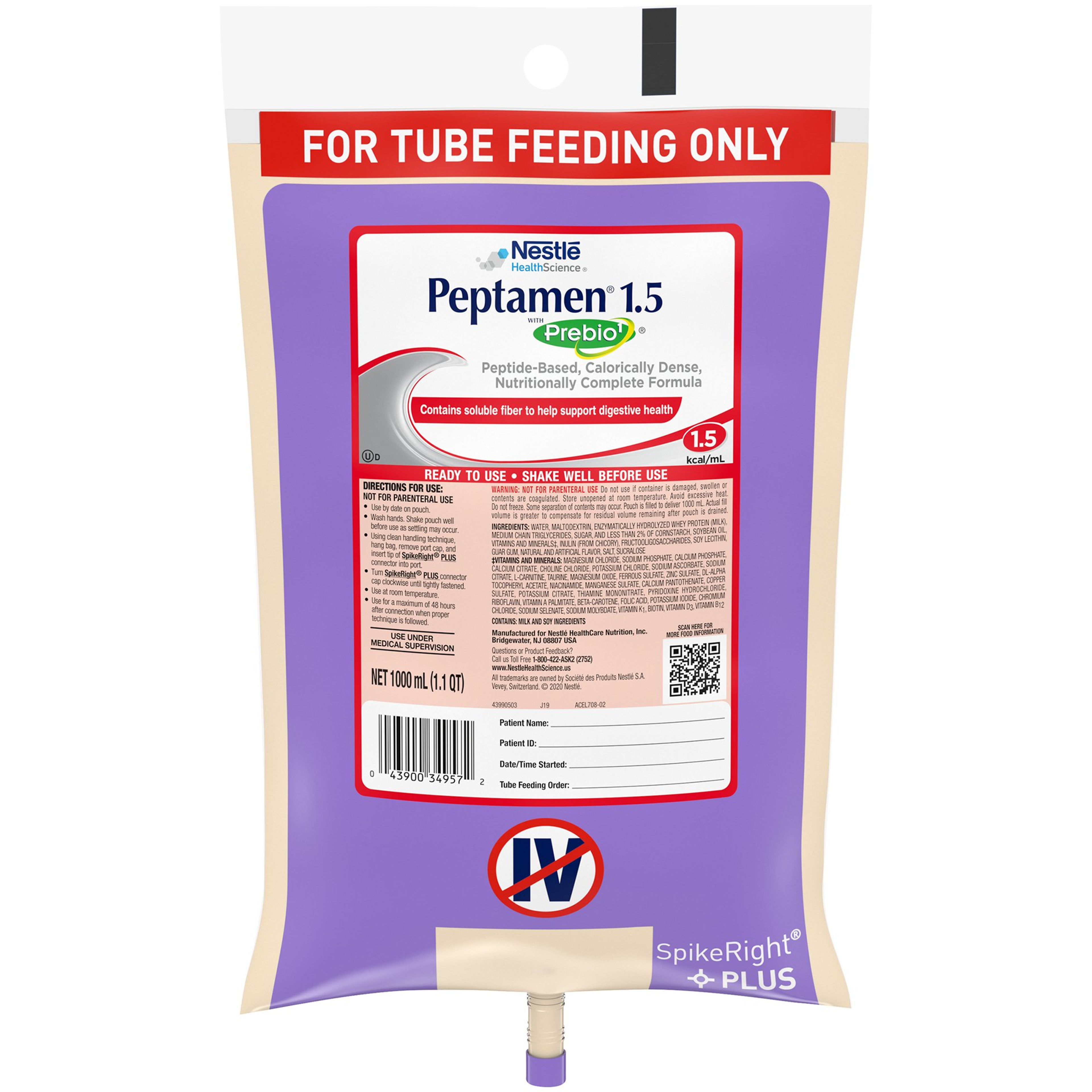 Peptamen 1.5 with Prebio1 Peptide-Based Tube Feeding Formula, 33.8 oz.