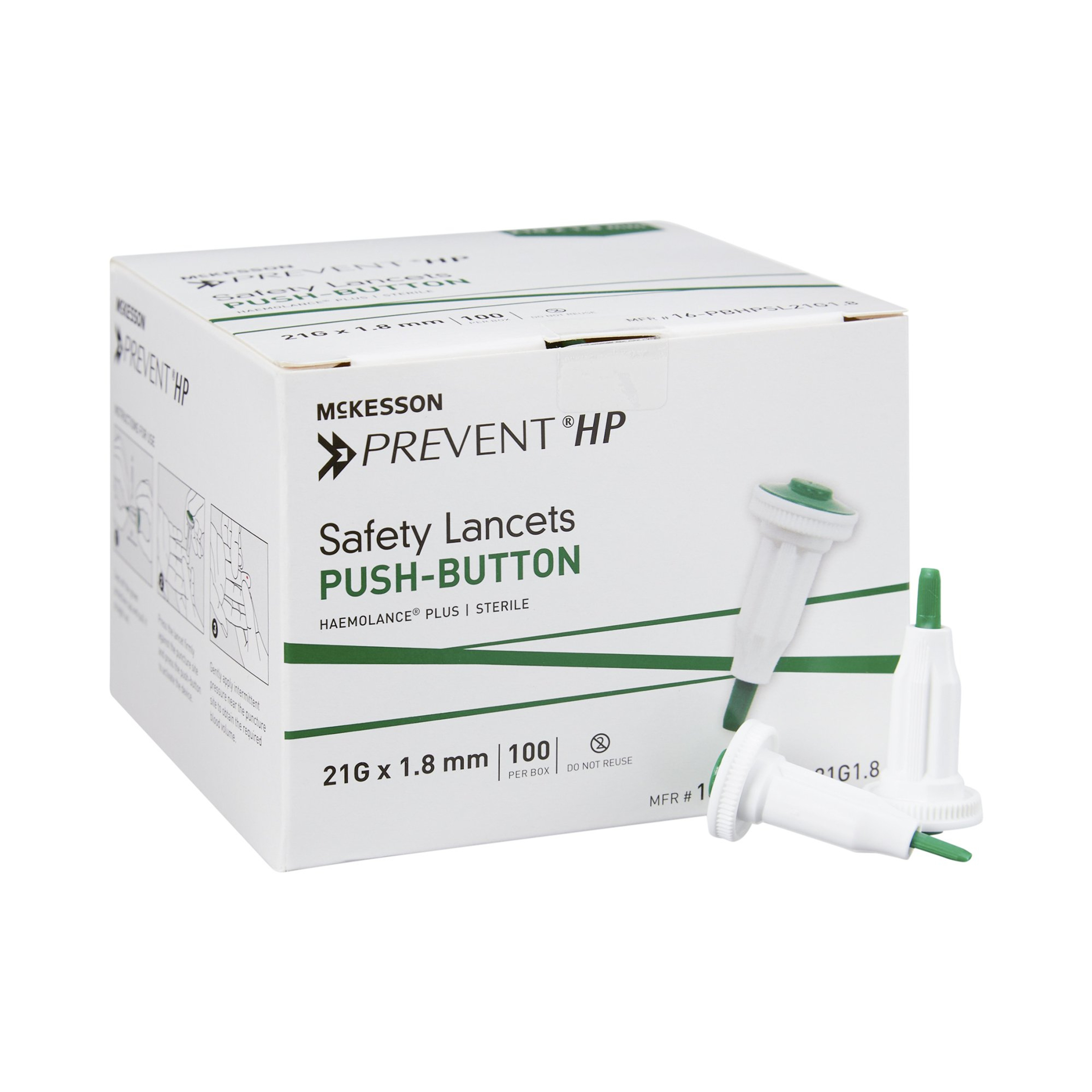McKesson Prevent HP Safety Lancets, Push Button 21G Needle, 1.8 mm