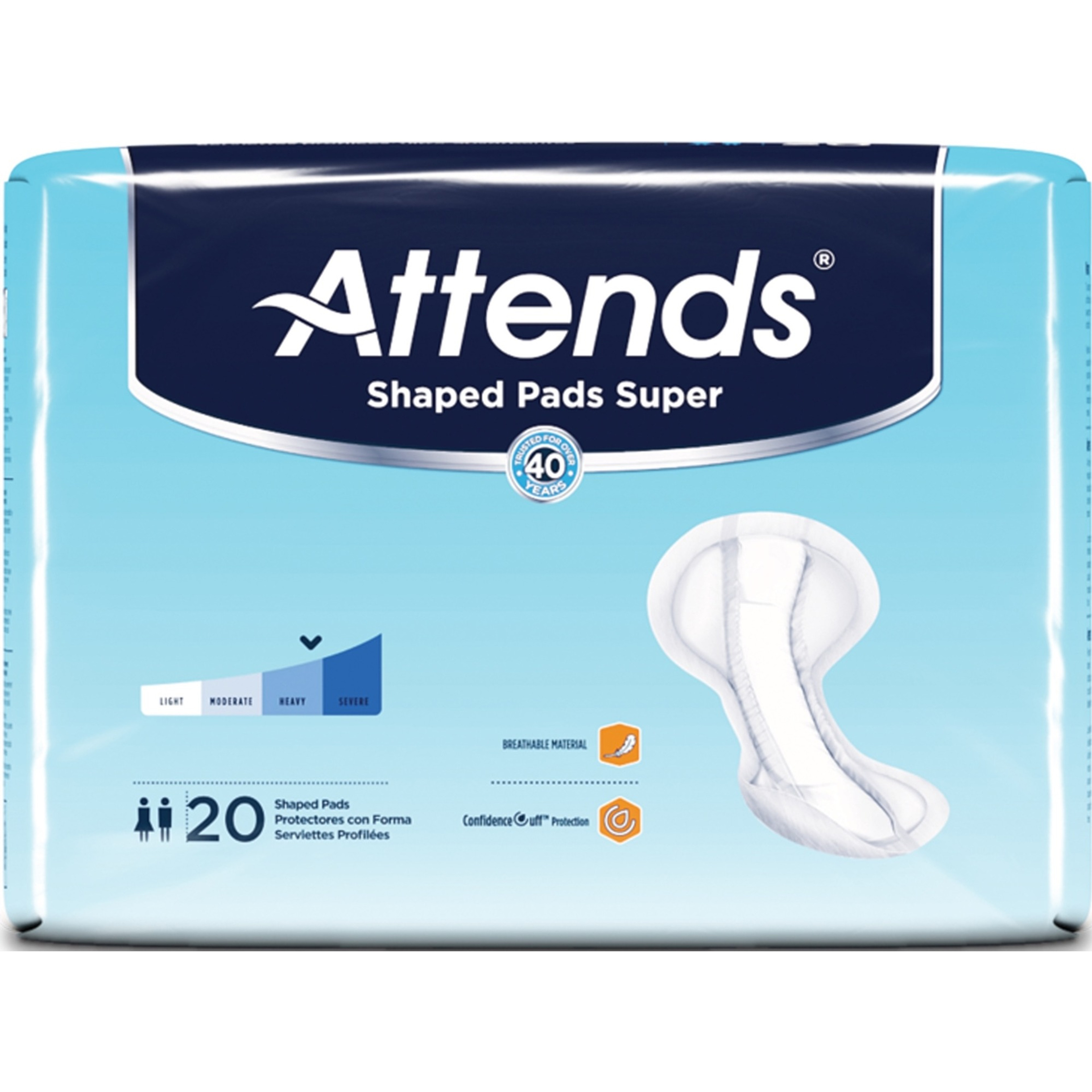 Attends Shaped Adult Incontinence Pads Super, Heavy Absorbency 