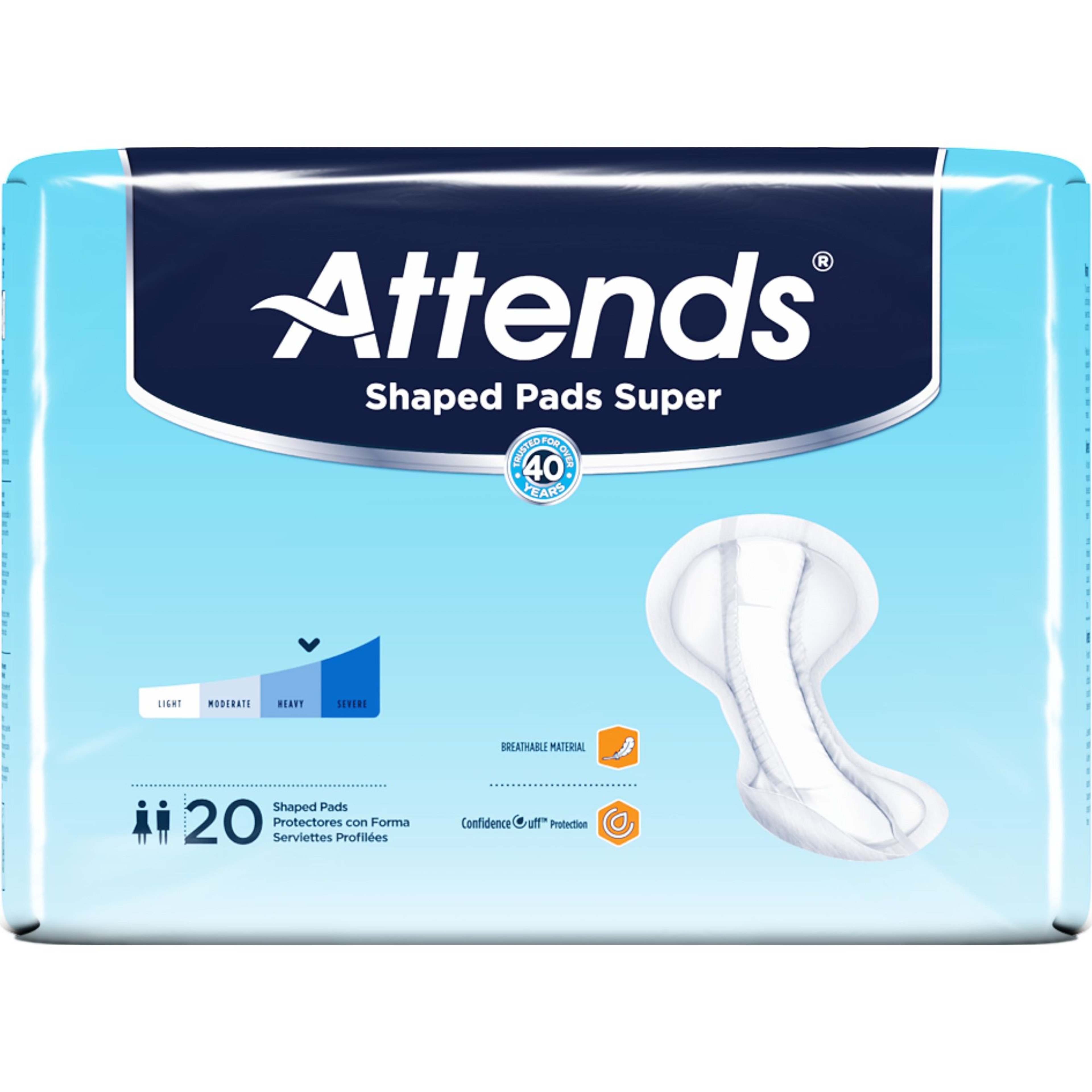 Attends Shaped Adult Incontinence Pads Super, Heavy Absorbency 
