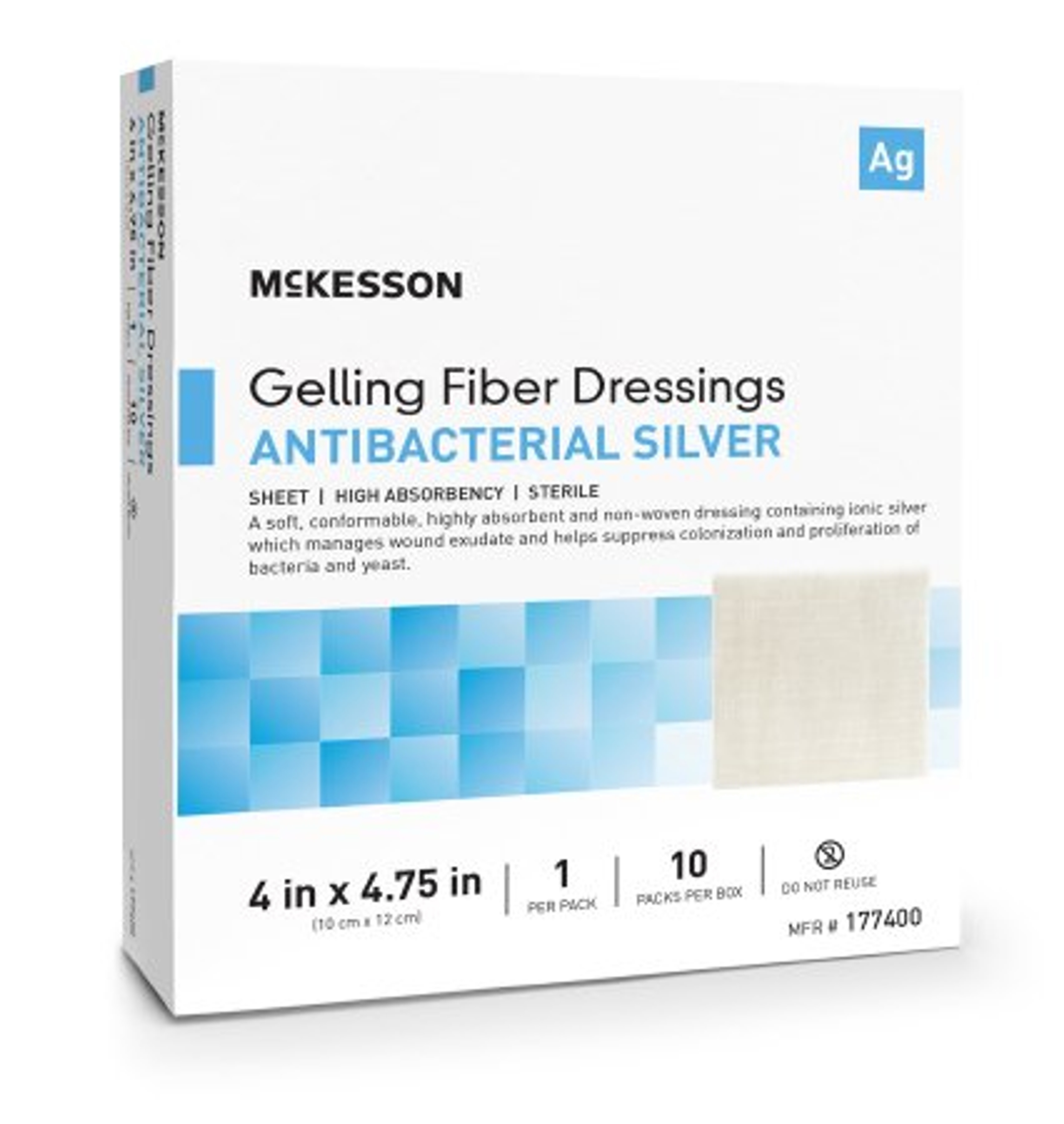 McKesson Gelling Fiber Dressings with Antibacterial Silver, 4 X 4-3/4" Rectangle, Sterile
