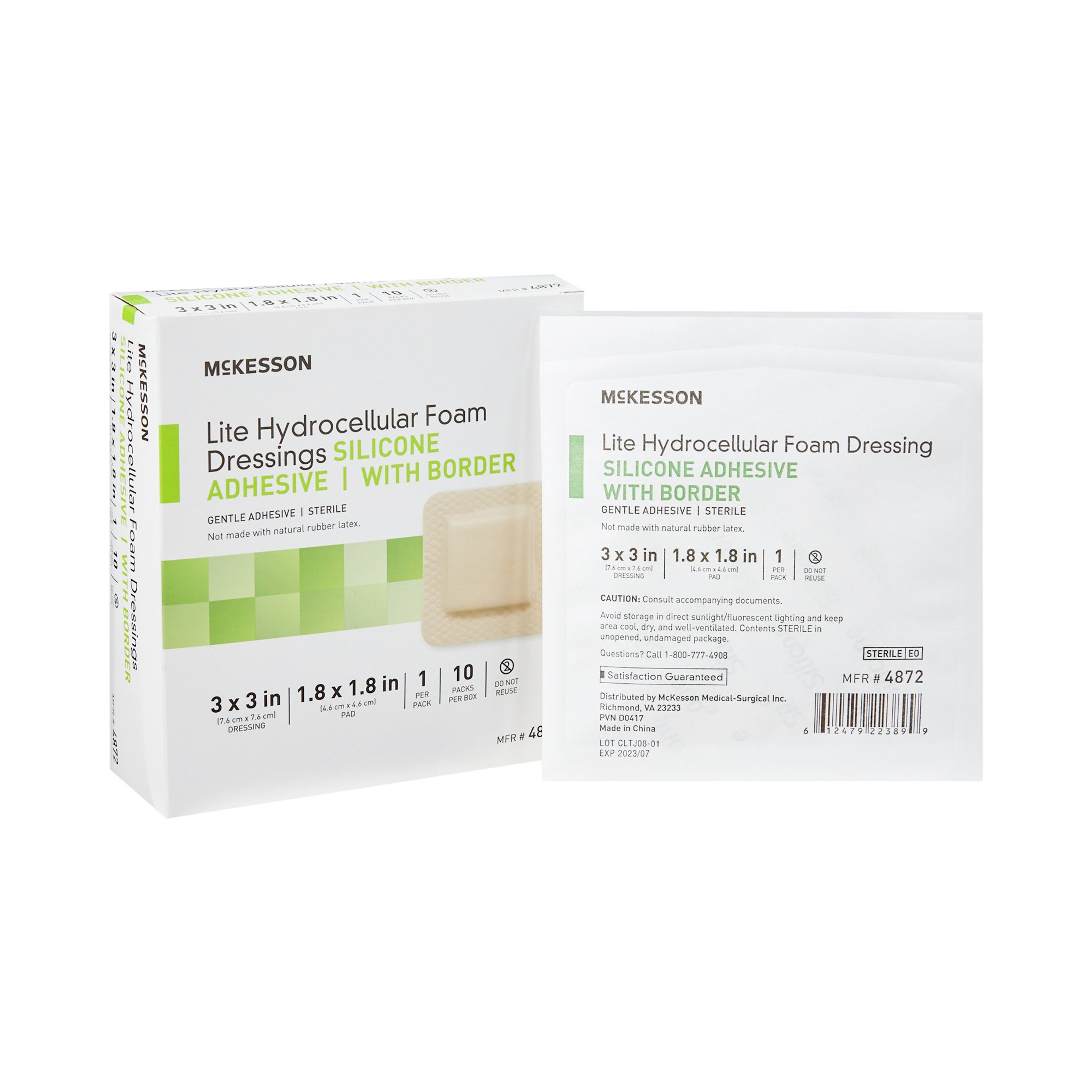 McKesson Lite Hydrocellular Foam Dressings with Border, 3" X 3", Square Sterile
