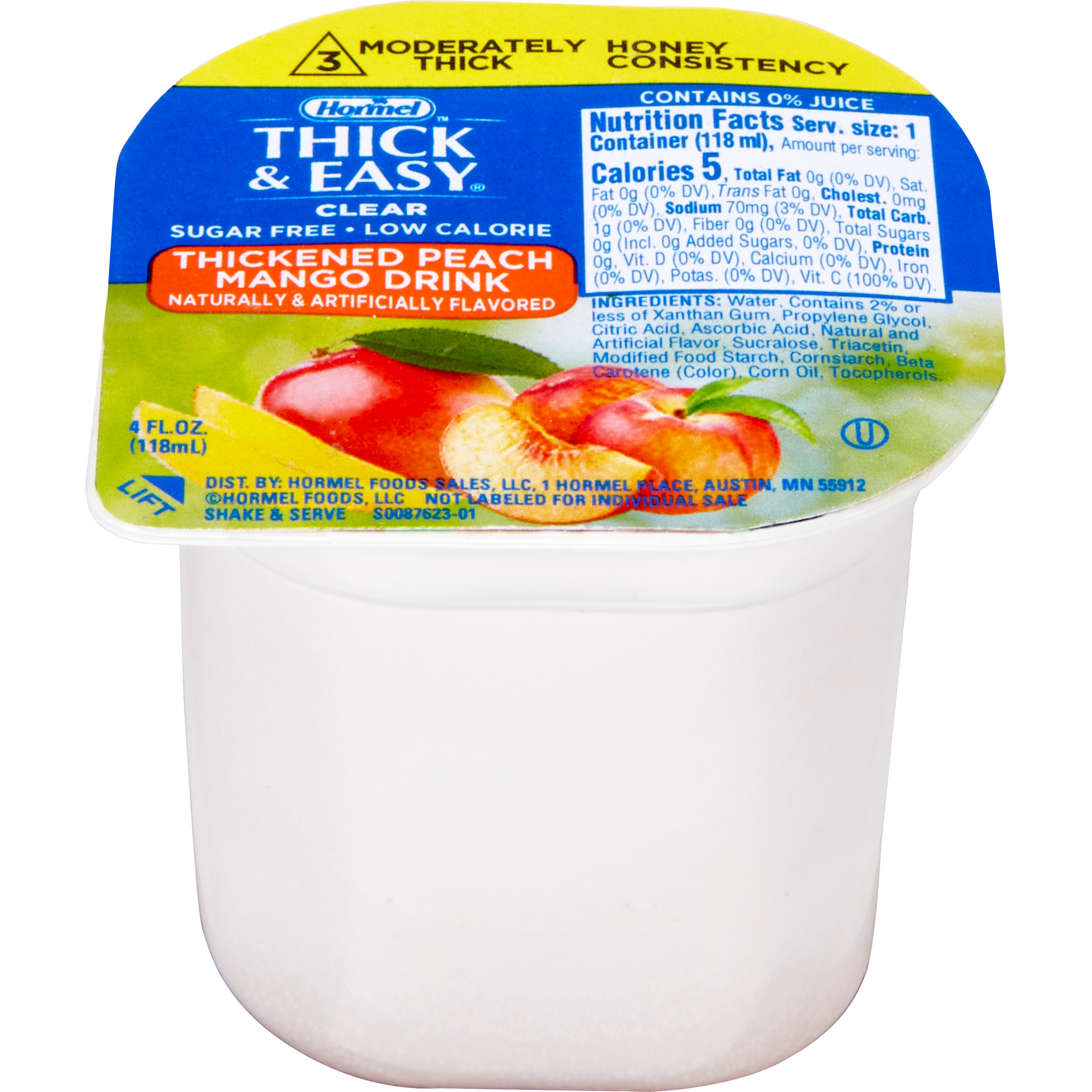Thick & Easy Clear Honey Consistency Sugar-Free Peach Mango Thickened Beverage, 4 oz. Cup