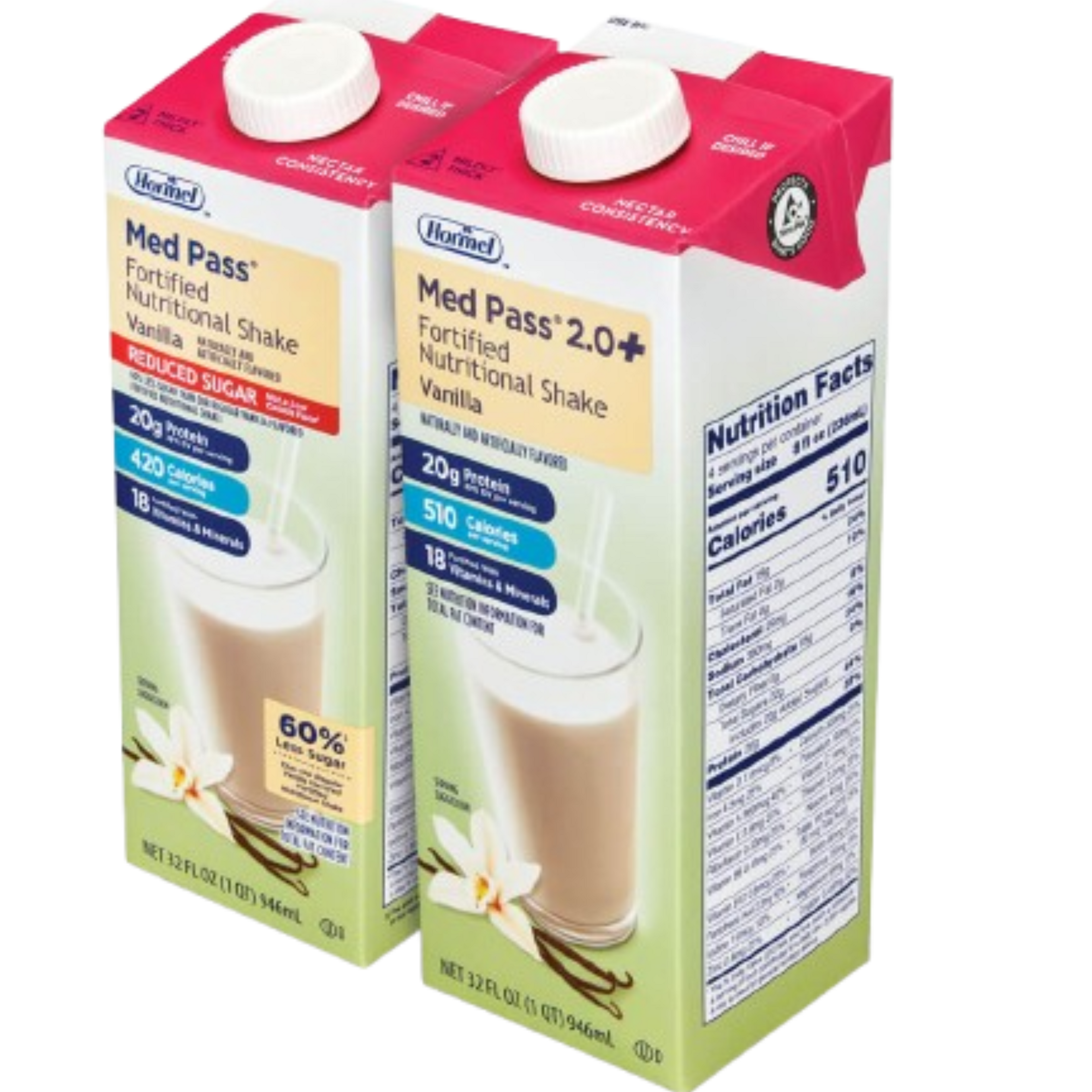 Hormel Med Pass Reduced Sugar Fortified Nutritional Shake, Vanilla, Nectar Consistency, 32 oz.