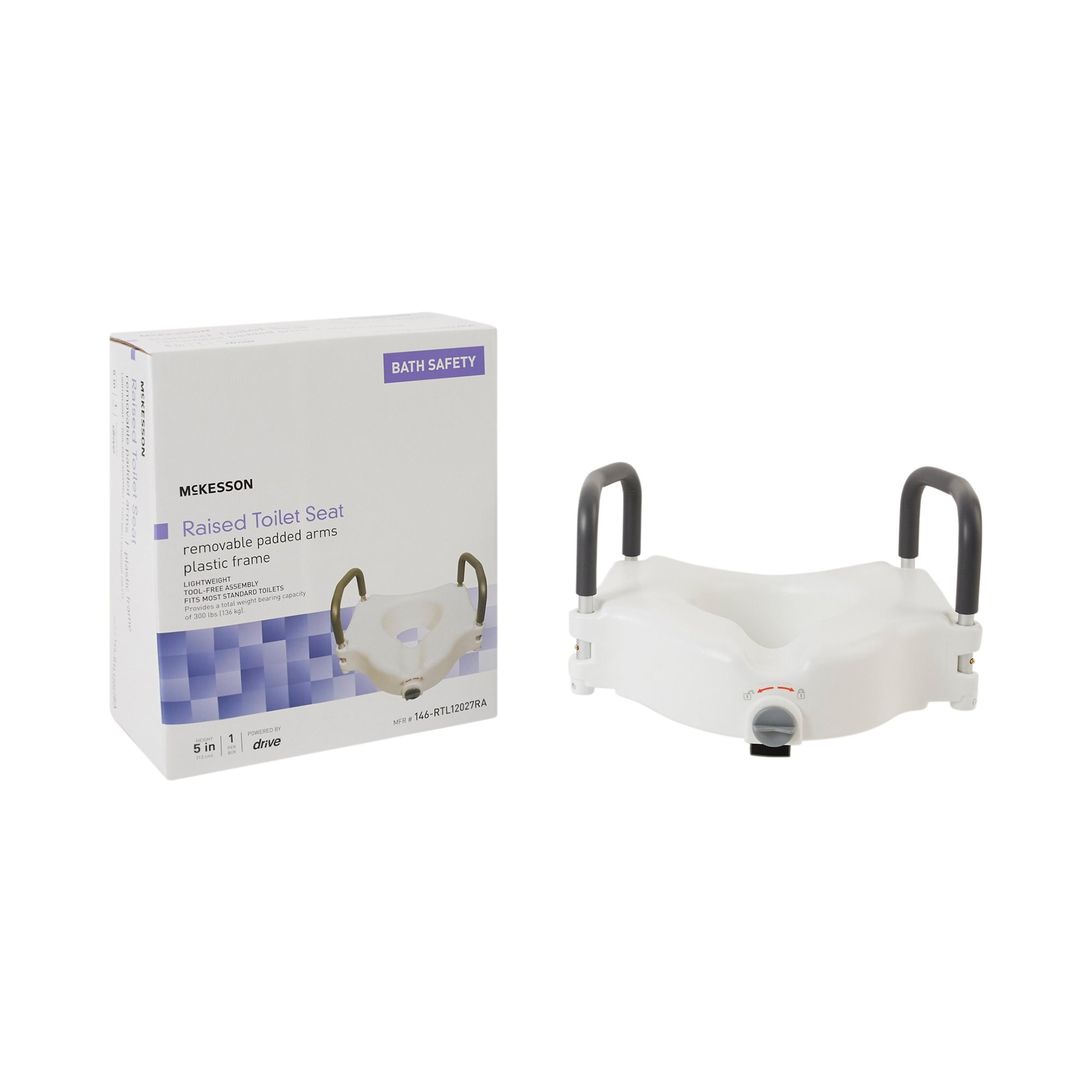 McKesson Raised Toilet Seat, Removable Padded Arms, Plastic Frame, 5" Height