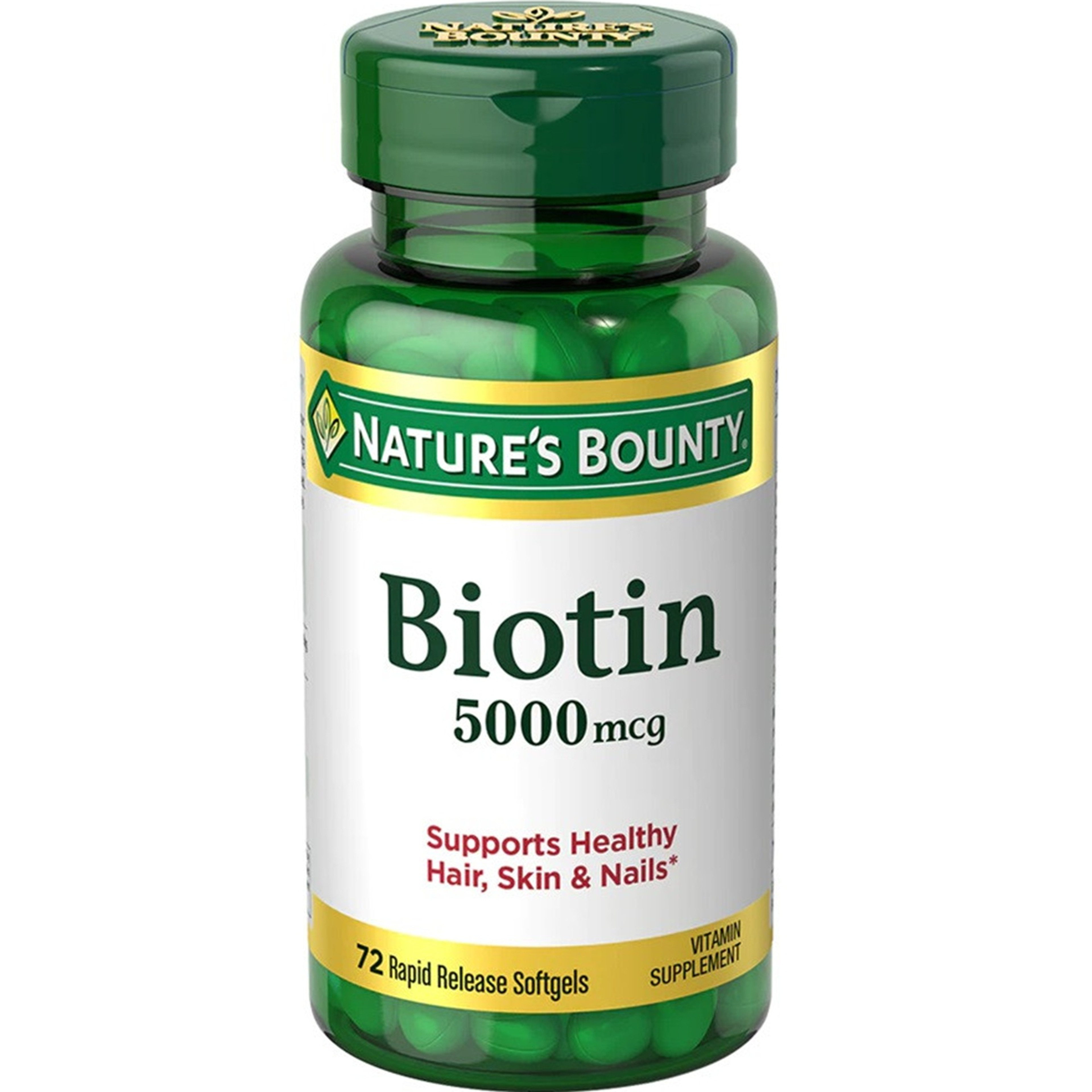 Nature's Bounty Biotin Supplement, 5000 mcg, 72 Softgels